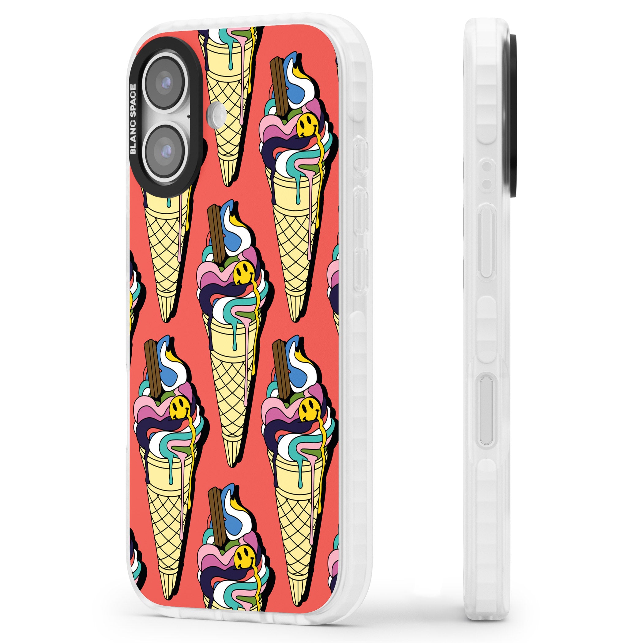 Trip & Drip Ice Cream (Red) iPhone 17 Impact Pro Clear Phone Case Side Profile