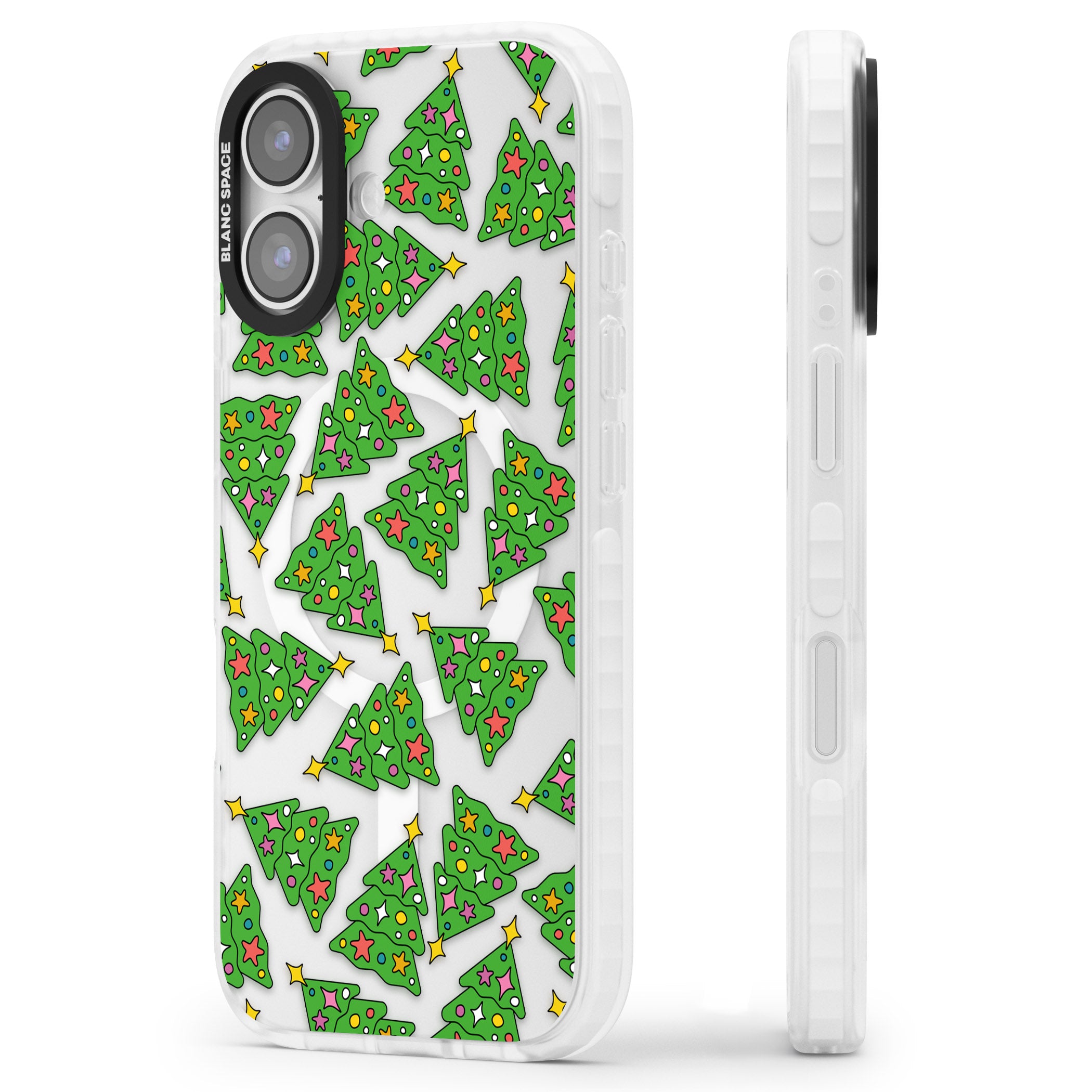 Christmas Tree Pattern iPhone 17 Impact Pro Clear Phone Case Side Profile