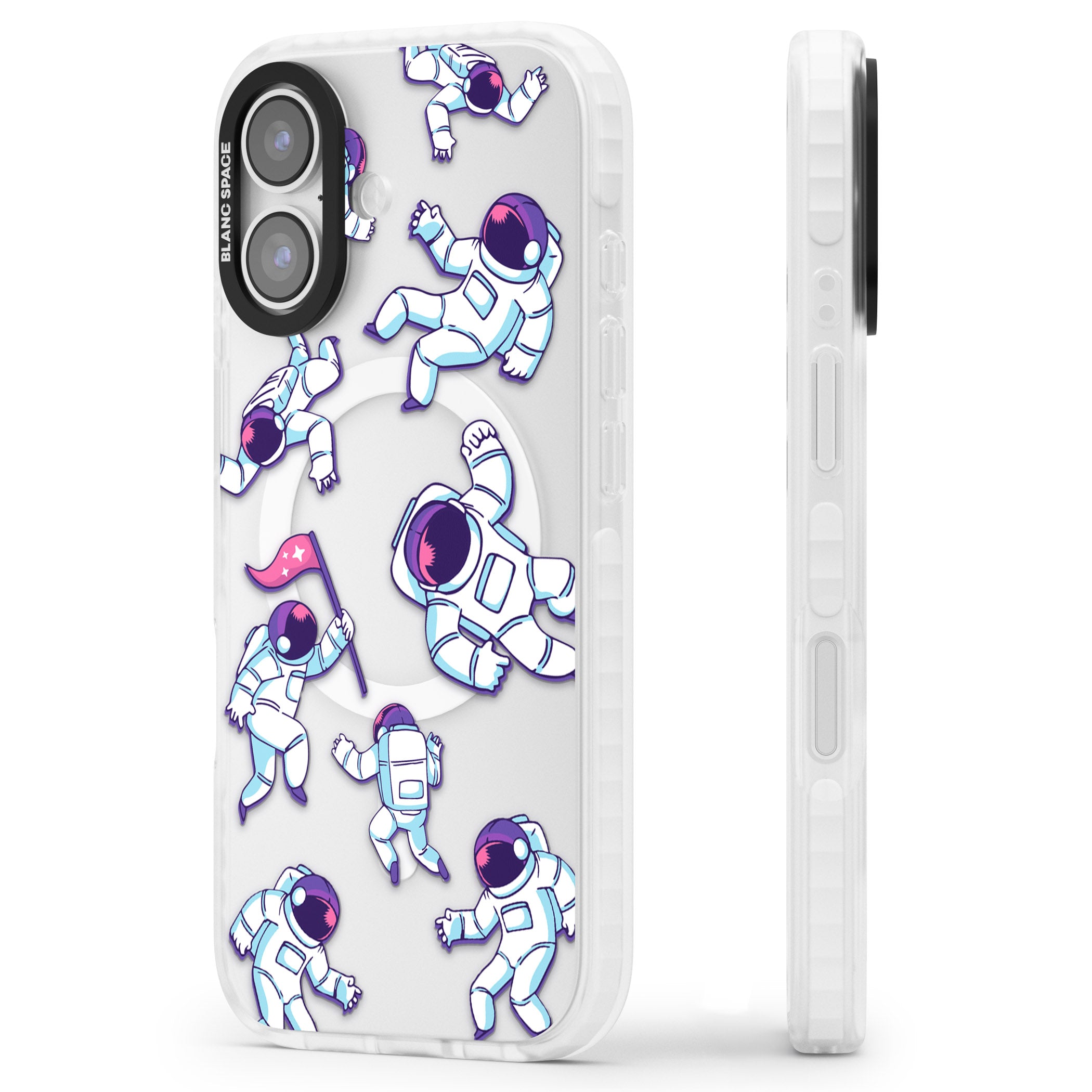 Astronaut Pattern iPhone 17 Impact Pro Clear Phone Case Side Profile