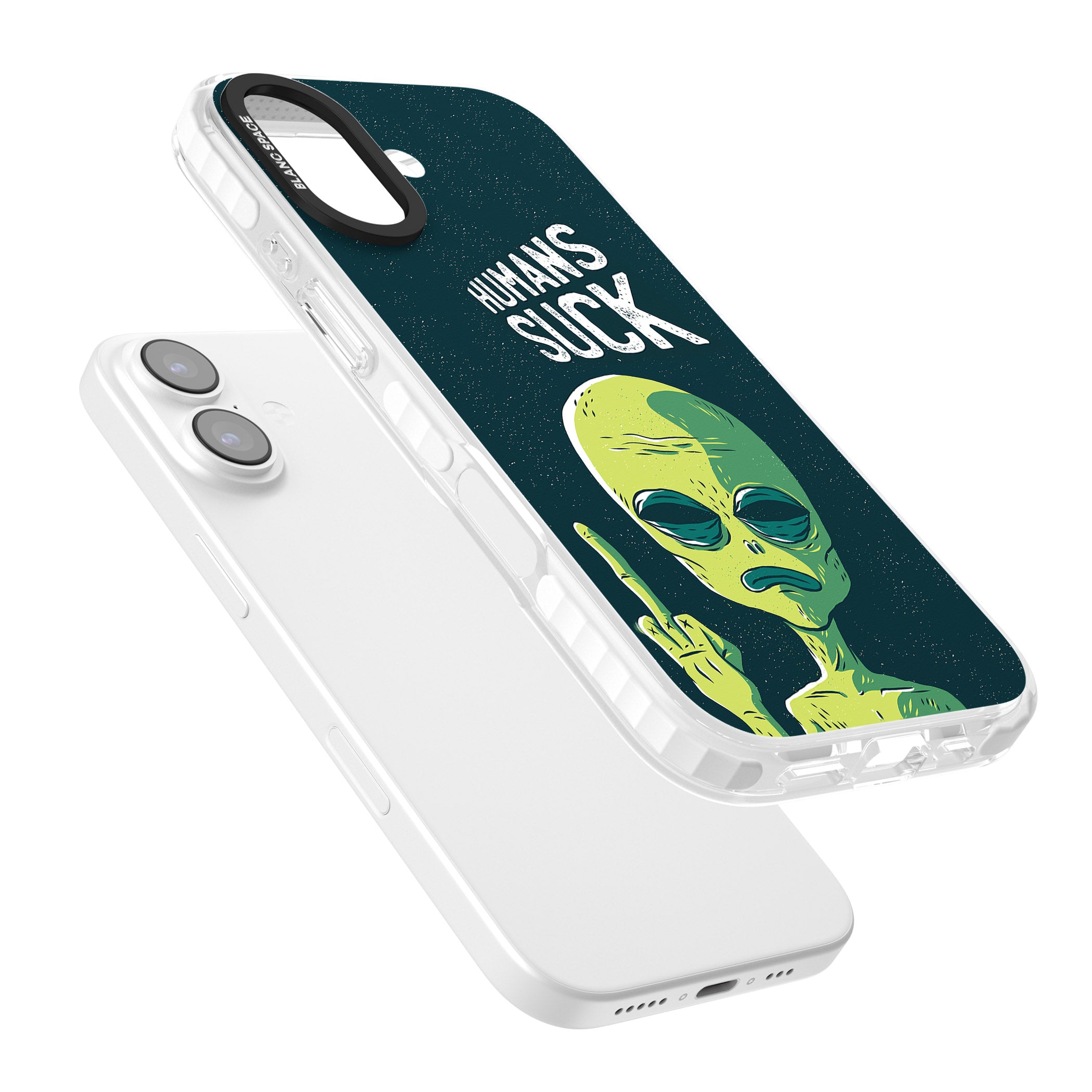 Humans Suck Alien iPhone 17 Impact Pro Clear Phone Case Colours