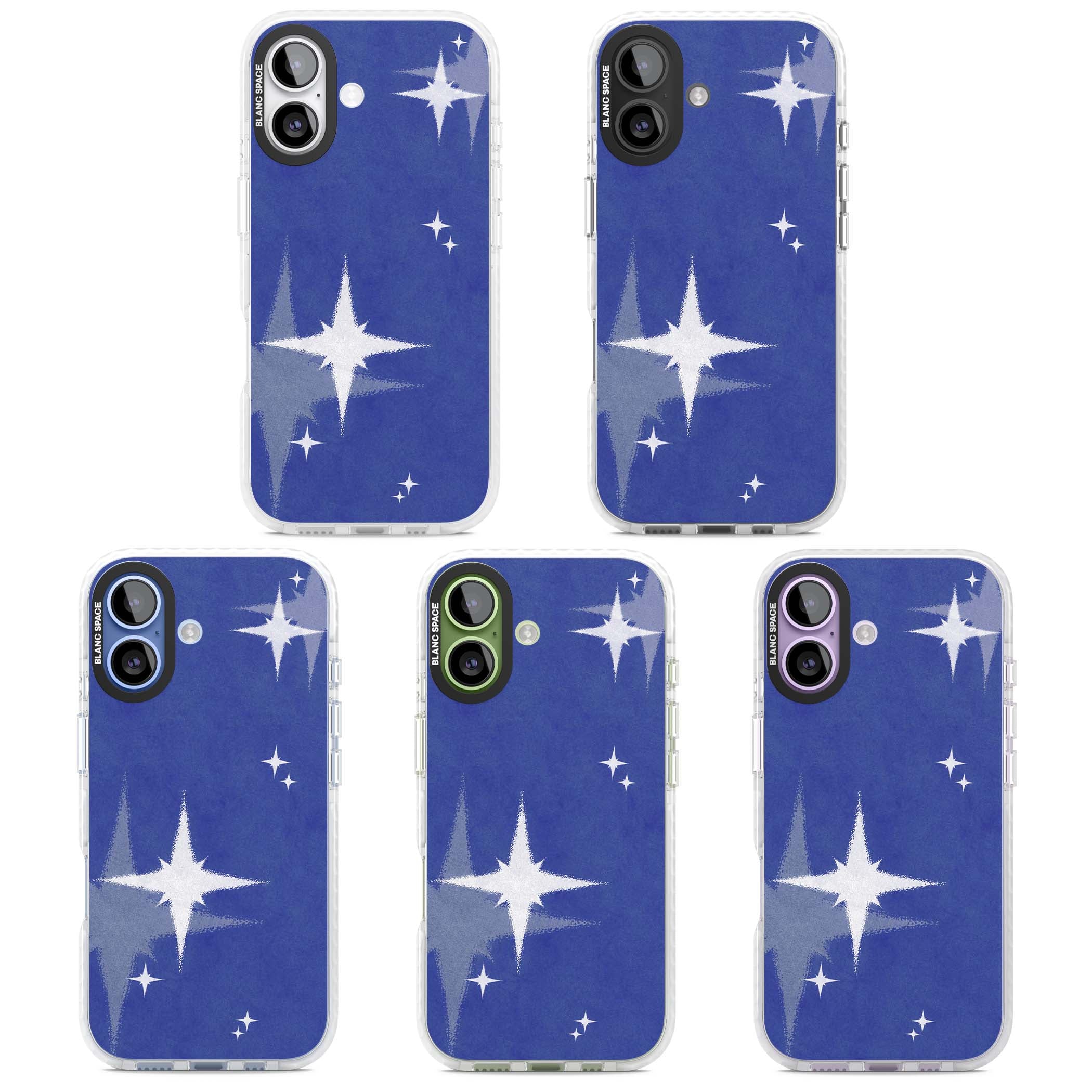 Blue Sparkle celestial iPhone case featuring sparkling silver stars on a deep blue painterly night sky | Impact Magsafe case for iPhone 17
