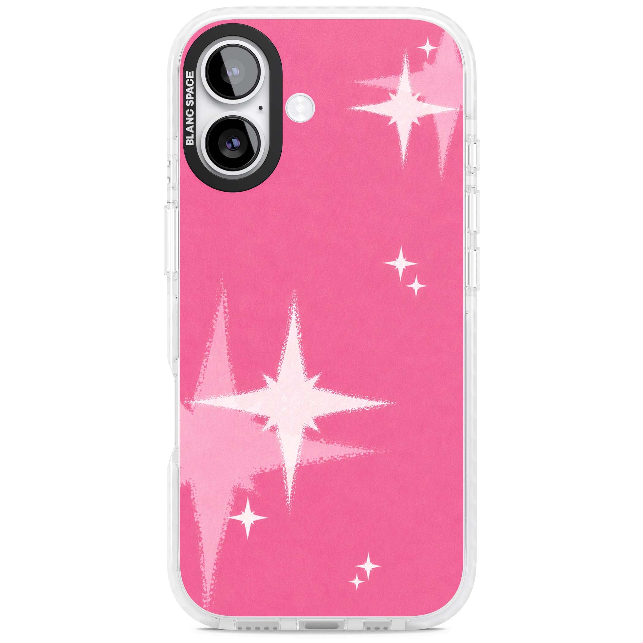 Pink Sparkle Y2K iPhone case featuring hot pink background with shimmering white starburst pattern | Impact Magsafe case for iPhone 17