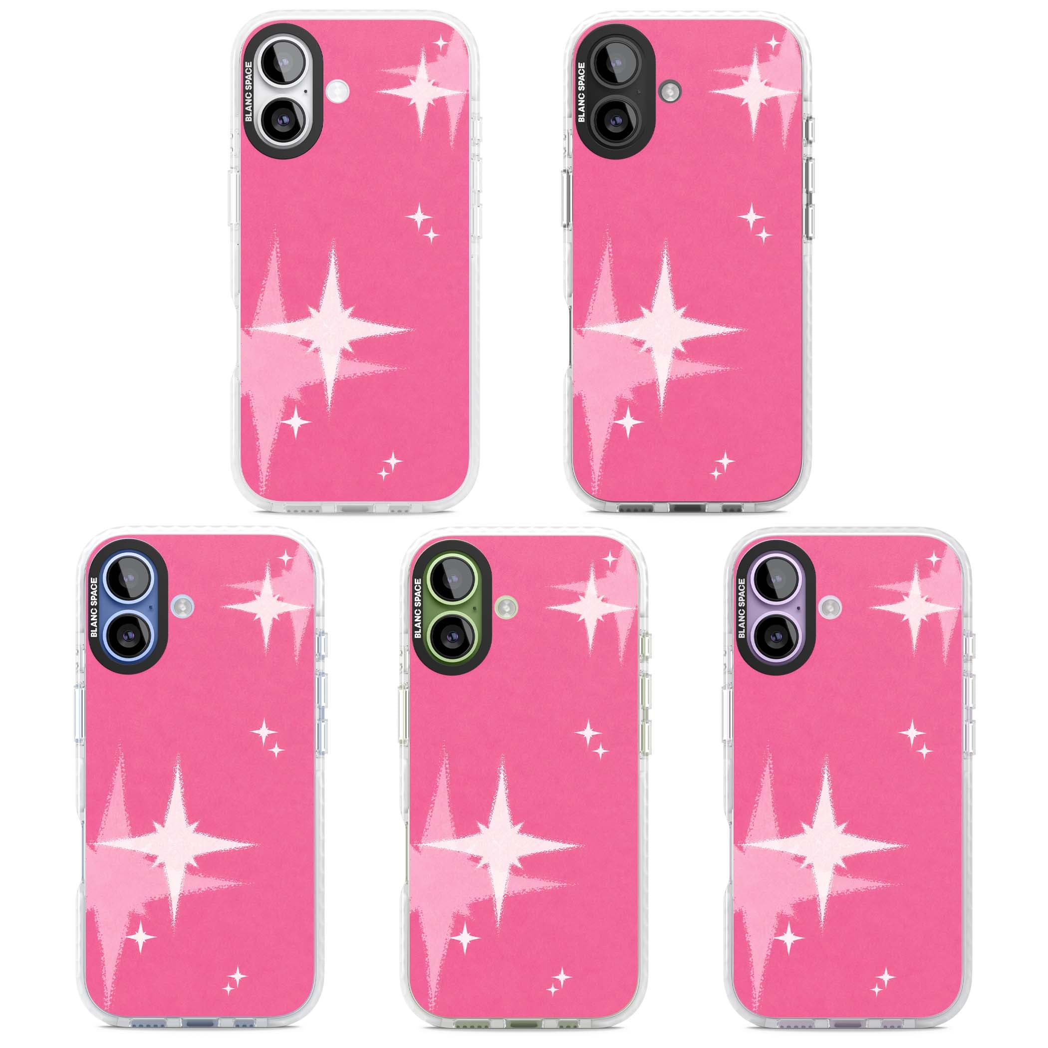 Pink Sparkle Y2K iPhone case featuring hot pink background with shimmering white starburst pattern | Impact Magsafe case for iPhone 17