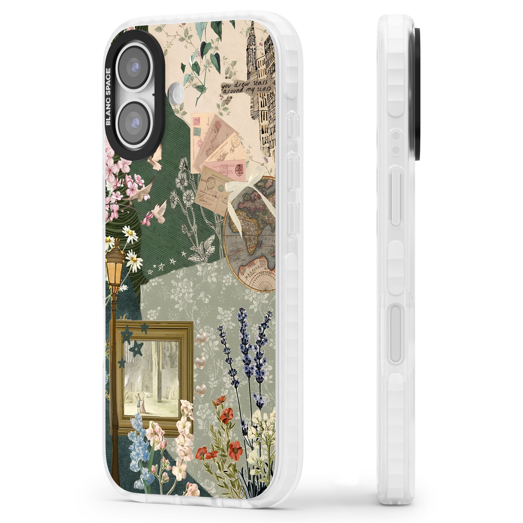 Vintage Spring Collage iPhone 17 Impact Pro Clear Phone Case Side Profile