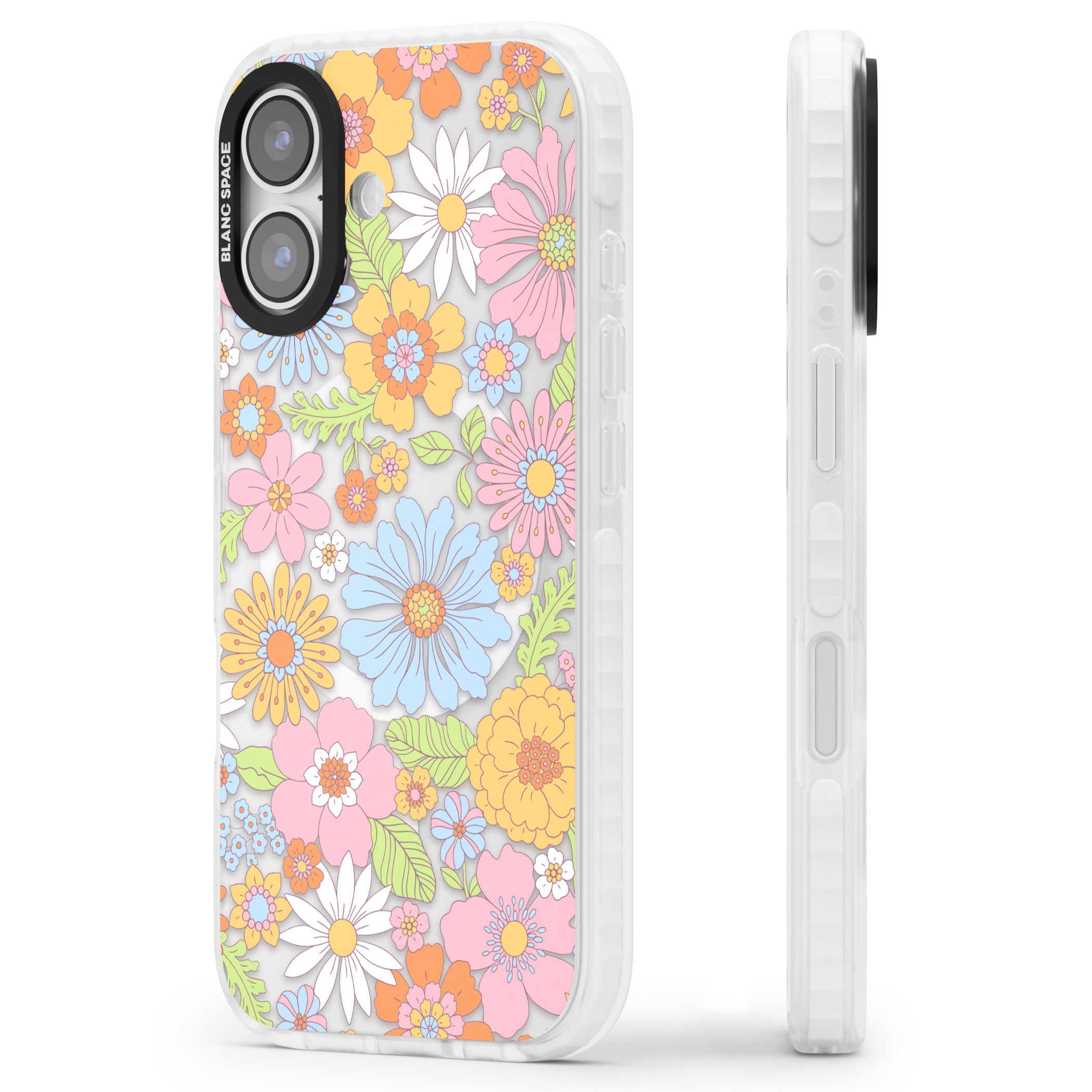 Pastel Flower Pattern iPhone 17 Impact Pro Clear Phone Case Side Profile
