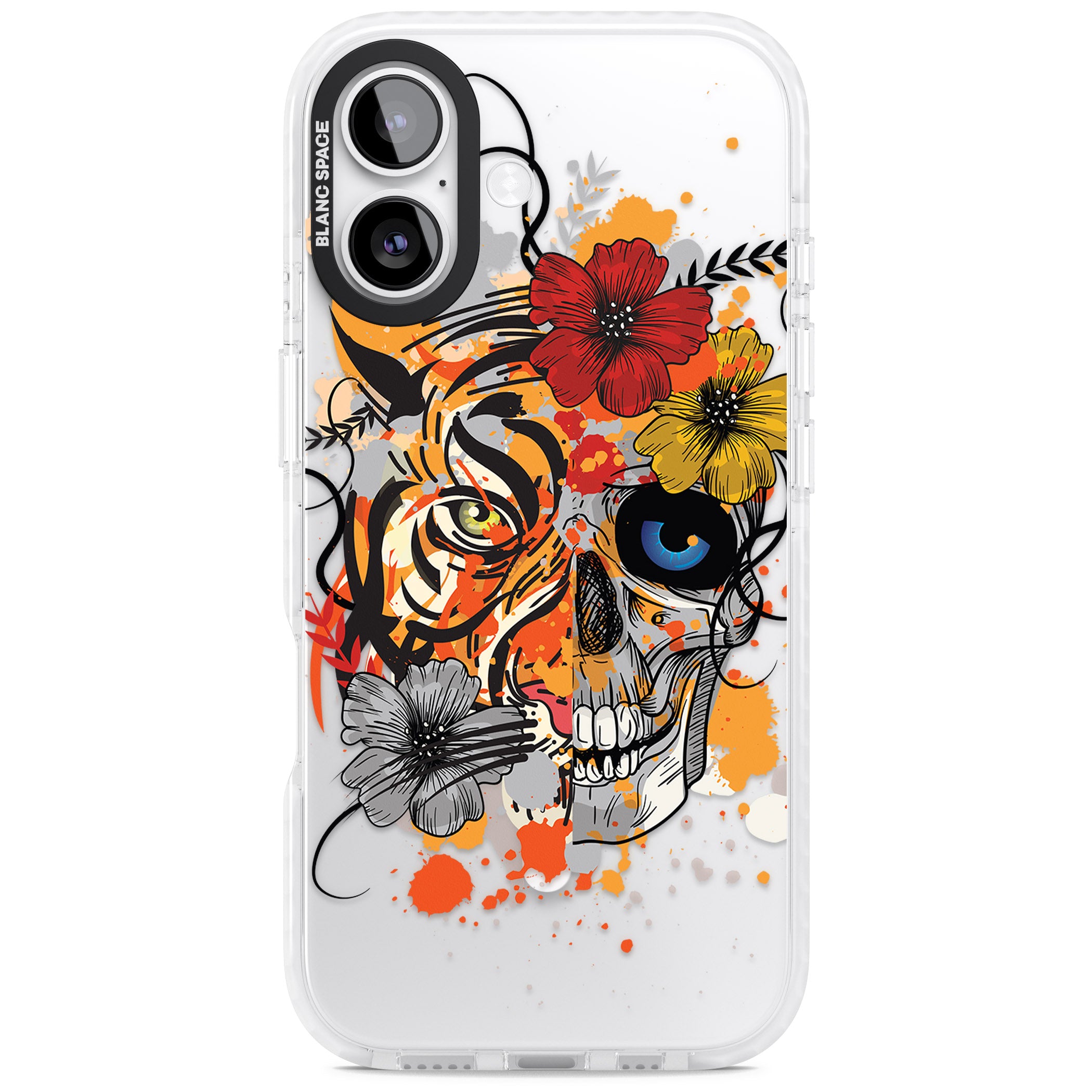 Sugar Skull Tiger Floral iPhone 17 Impact Pro Clear Phone Case