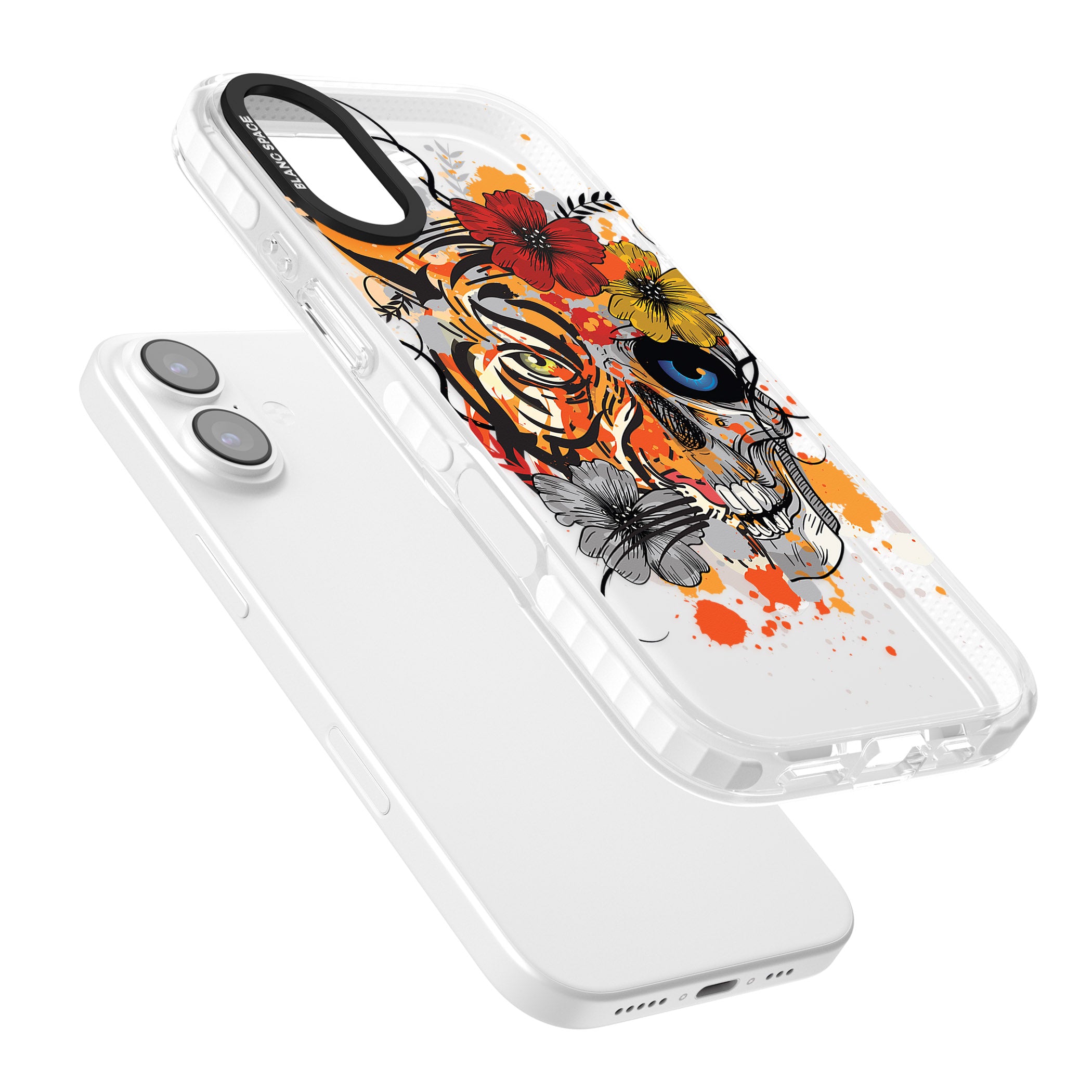 Sugar Skull Tiger Floral iPhone 17 Impact Pro Clear Phone Case Colours