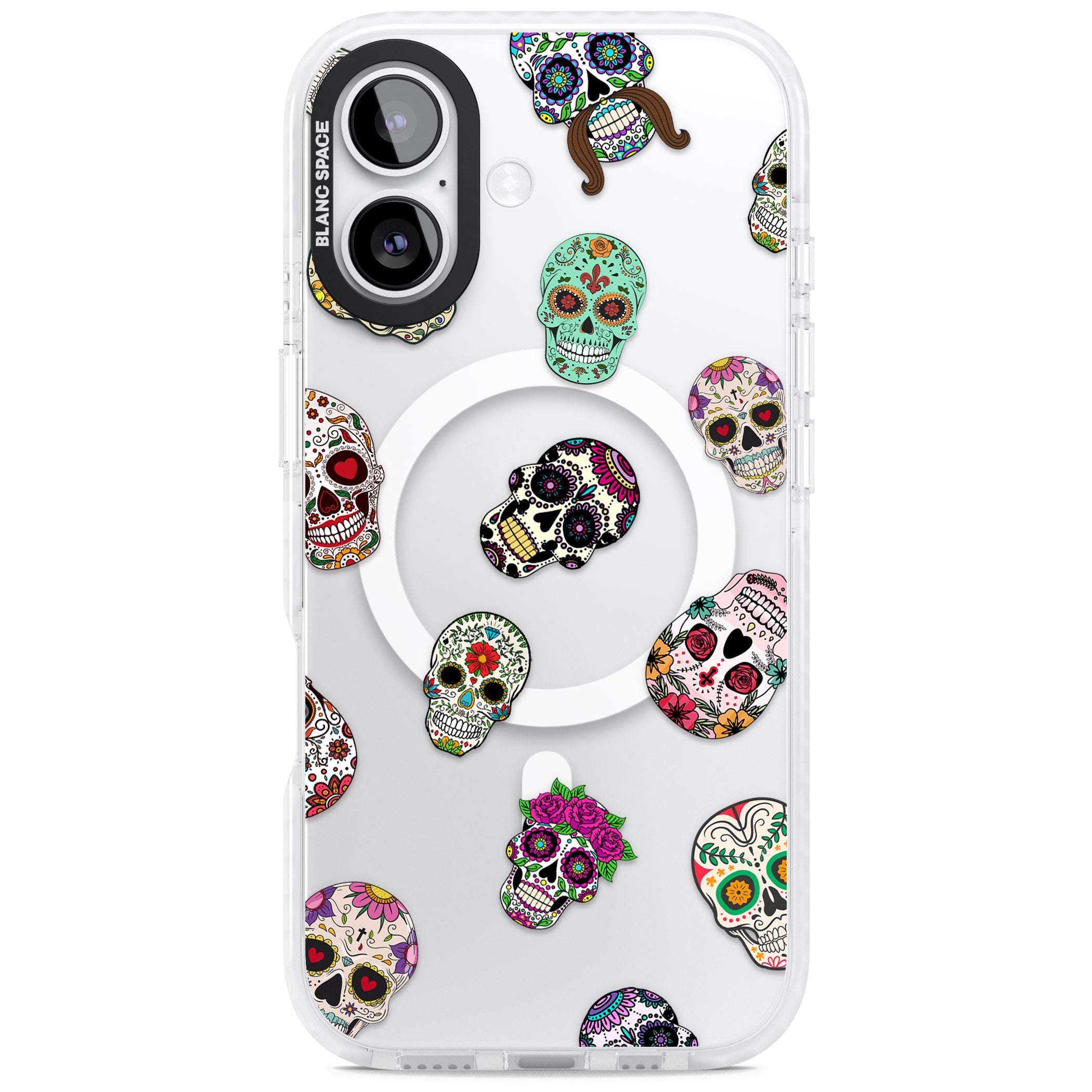 Mixed Sugar Skull Pattern iPhone 17 Impact Pro Clear Phone Case
