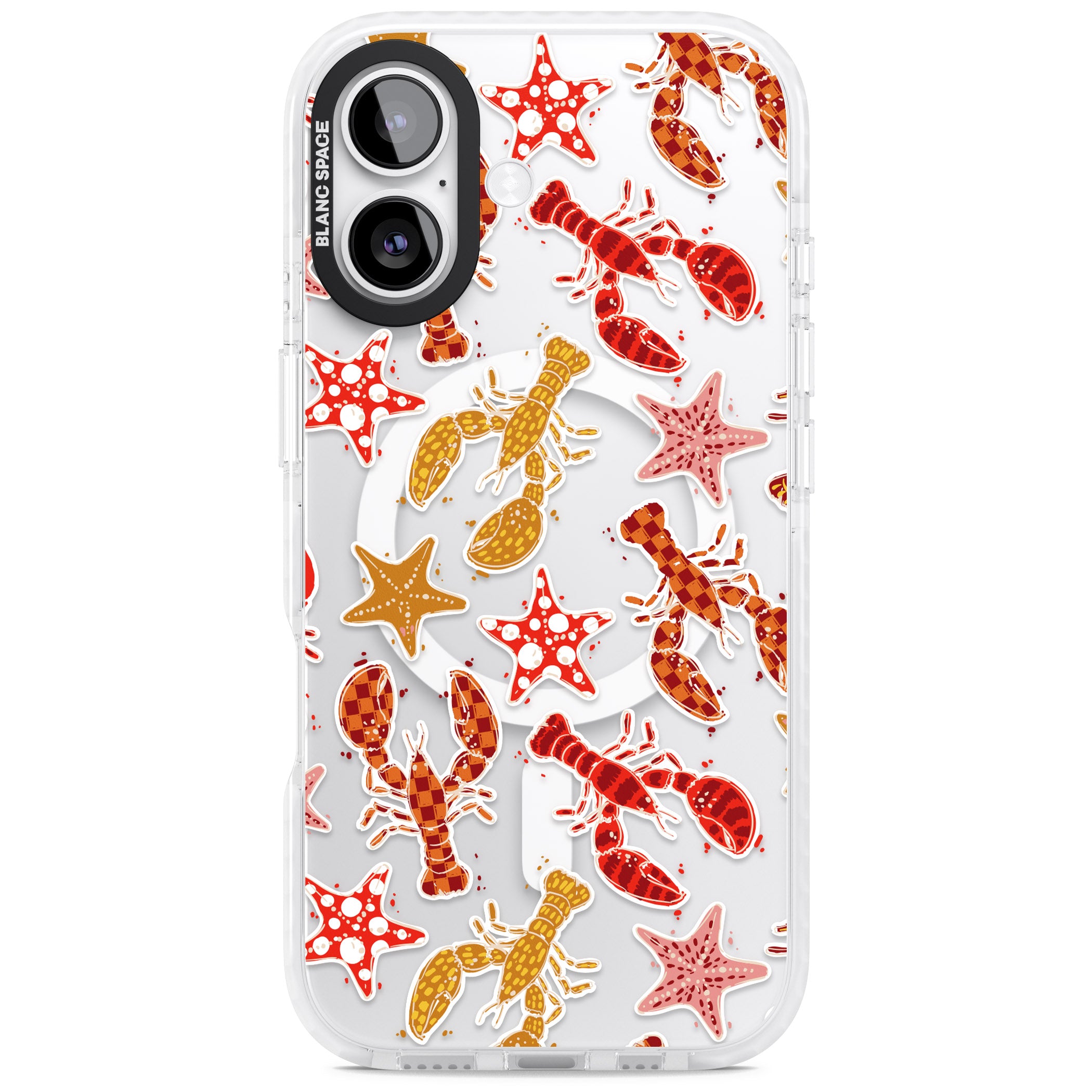 Lobster & Starfish Coastal Pattern iPhone 17 Impact Pro Clear Phone Case