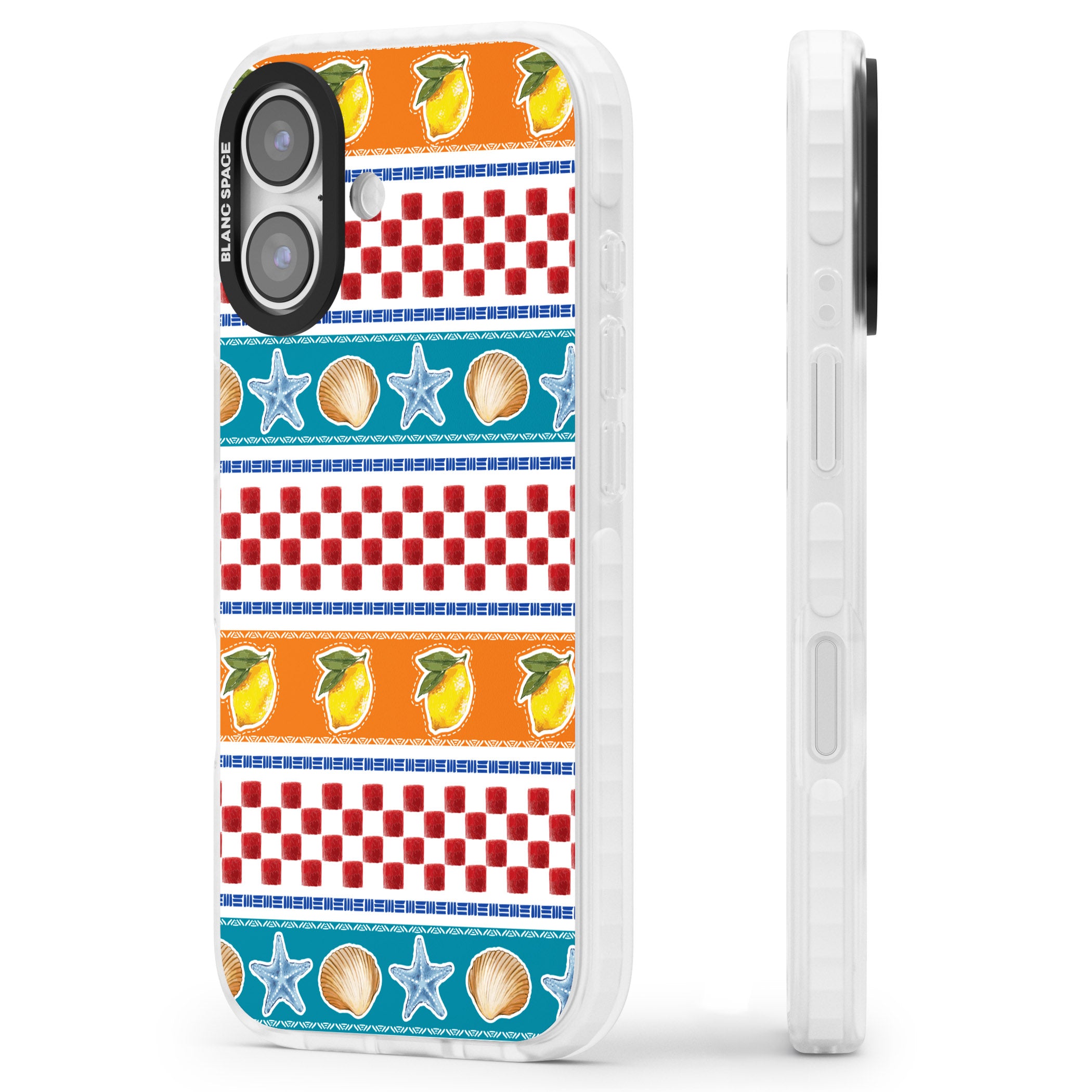 Coastal Italian Check Pattern iPhone 17 Impact Pro Clear Phone Case Side Profile