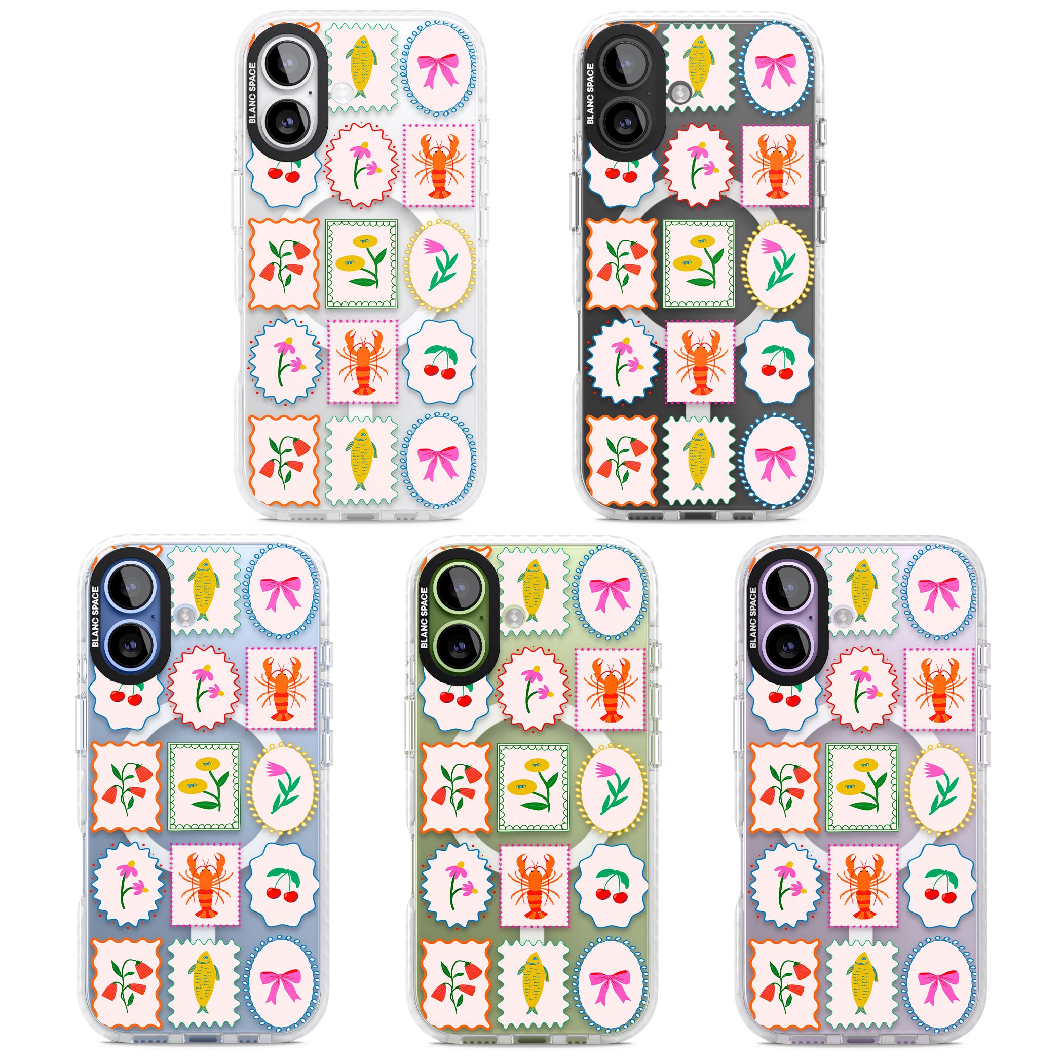 Floral Seafood Stamps iPhone 17 Impact Pro Clear Phone Case APT Impact Protection