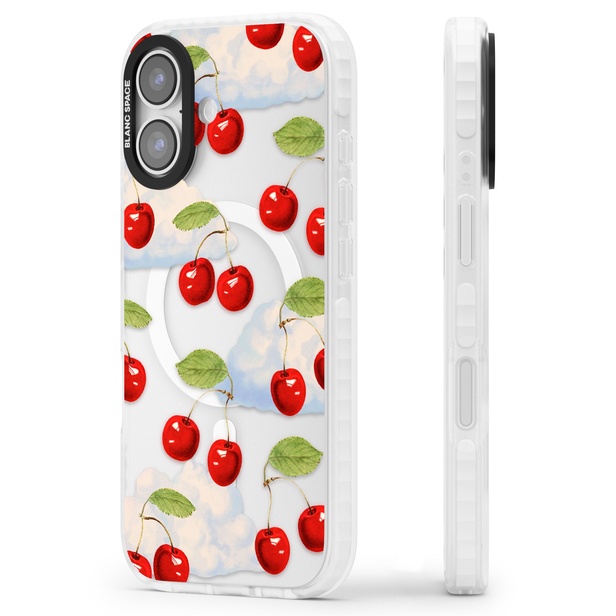 Vintage Cherries & Clouds iPhone 17 Impact Pro Clear Phone Case Side Profile