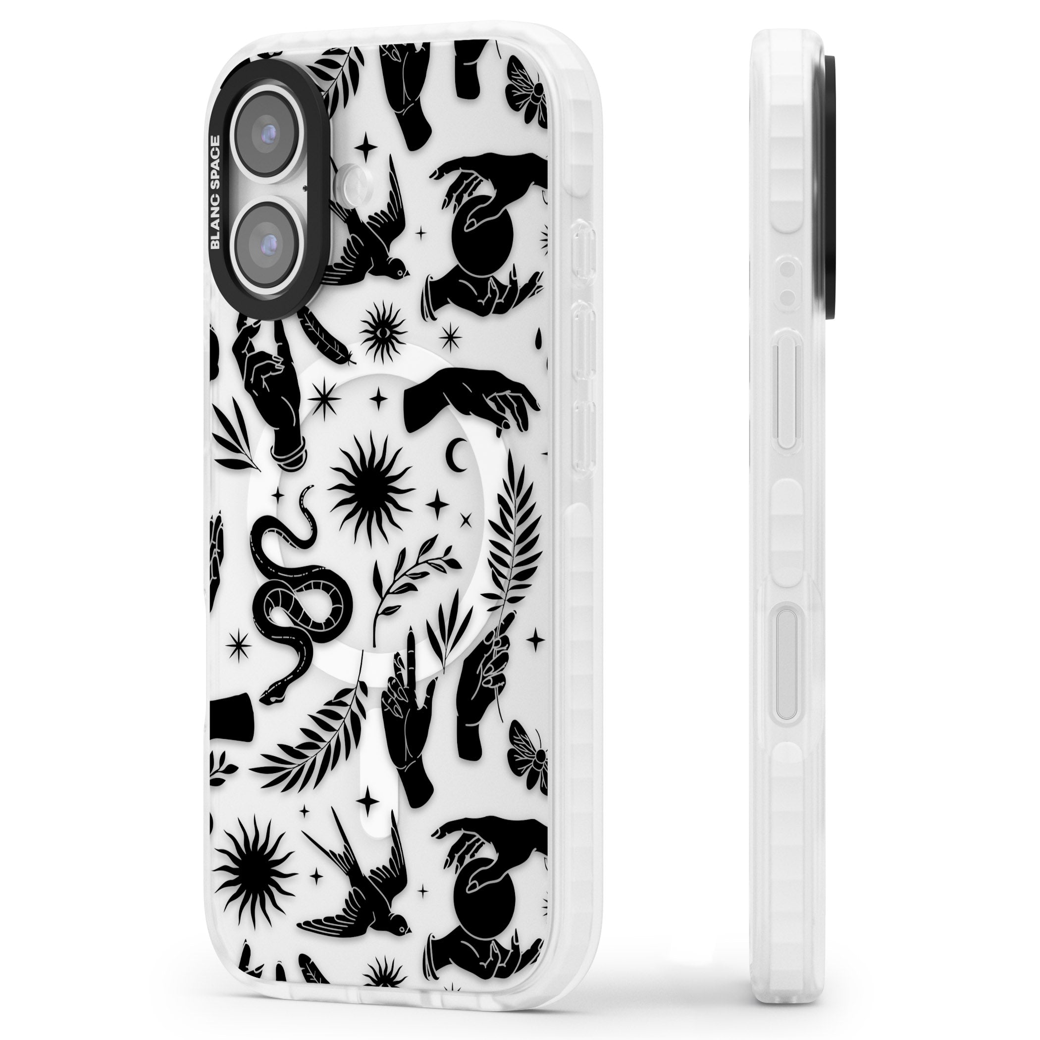 Celestial Pattern (Black) iPhone 17 Impact Pro Clear Phone Case Side Profile