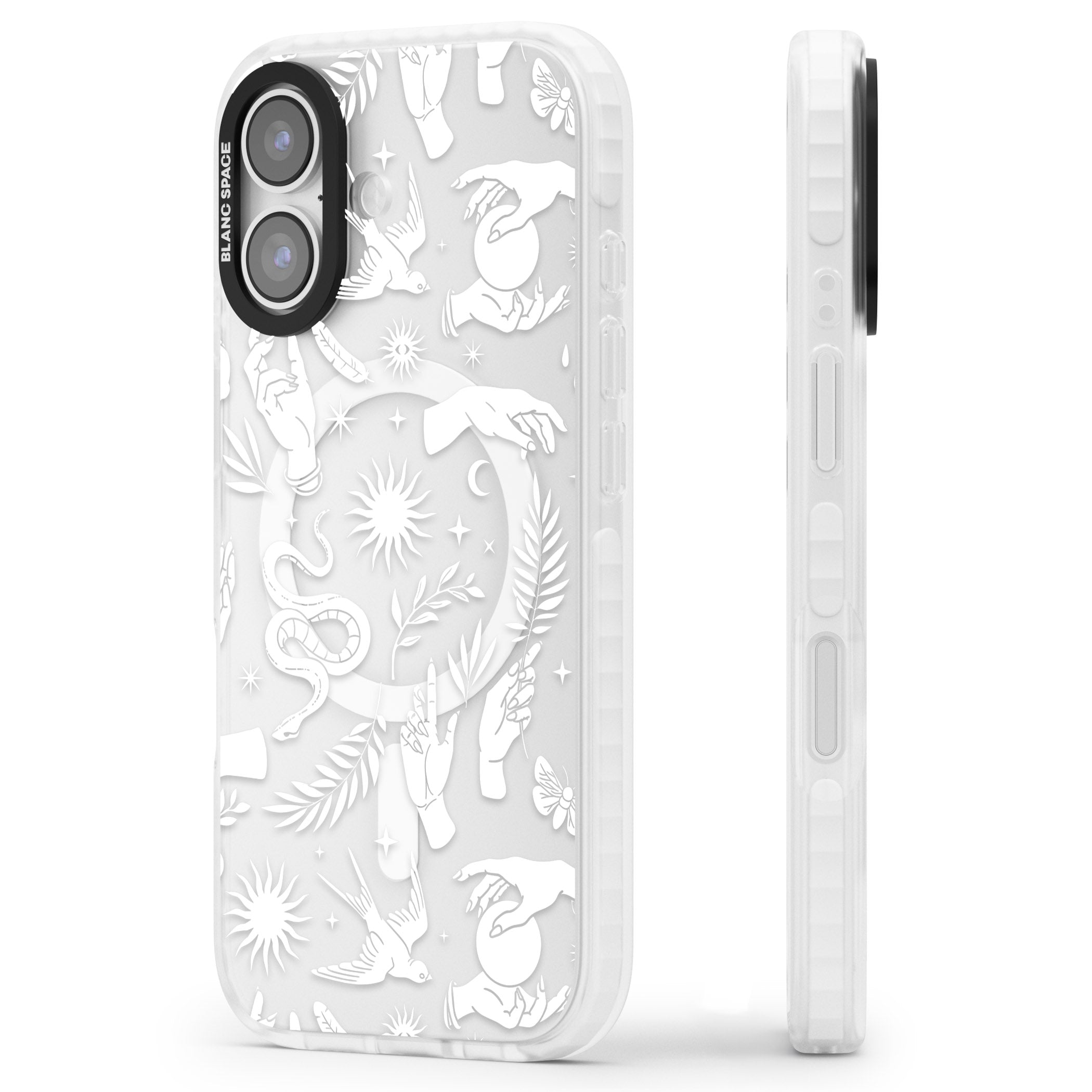 Celestial Pattern (White) iPhone 17 Impact Pro Clear Phone Case Side Profile