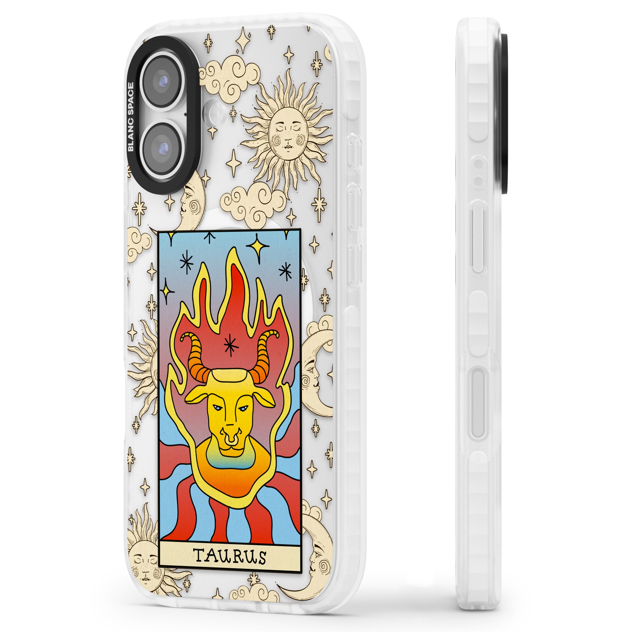 Celestial Zodiac Taurus iPhone 17 Impact Pro Clear Phone Case Side Profile