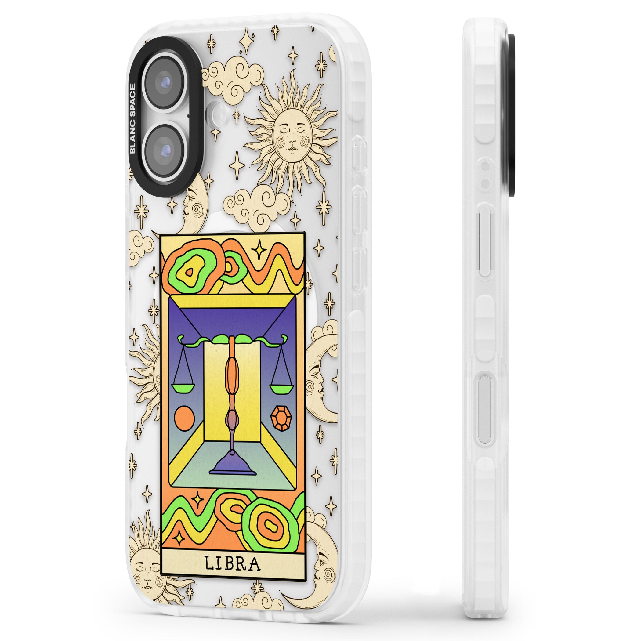 Celestial Zodiac Libra iPhone 17 Impact Pro Clear Phone Case Side Profile