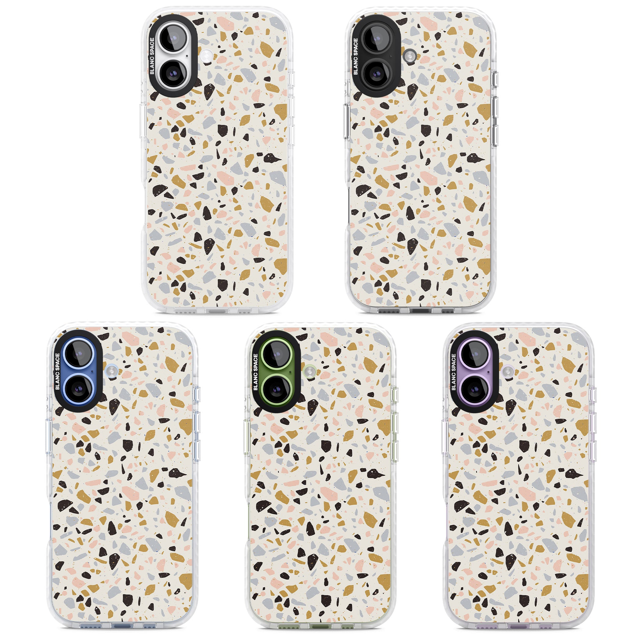 Pale Pink, Blue, & Mocha Terrazzo Pattern iPhone 17 Impact Pro Clear Phone Case APT Impact Protection