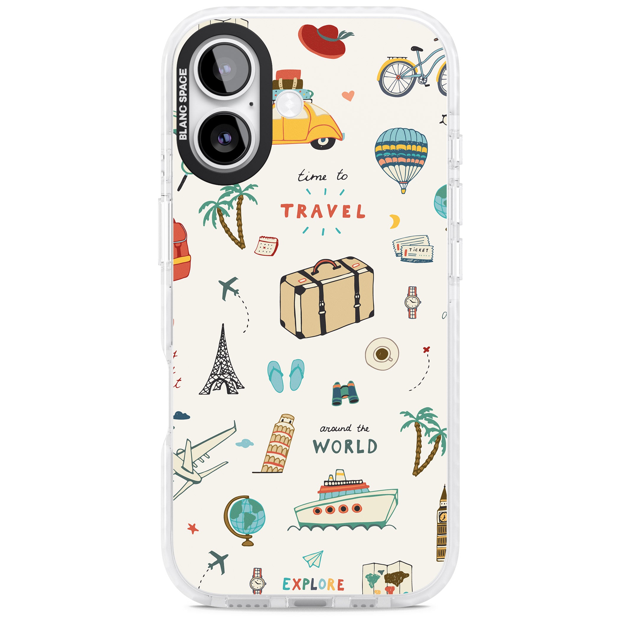 Cute Travel Pattern Cream iPhone 17 Impact Pro Clear Phone Case