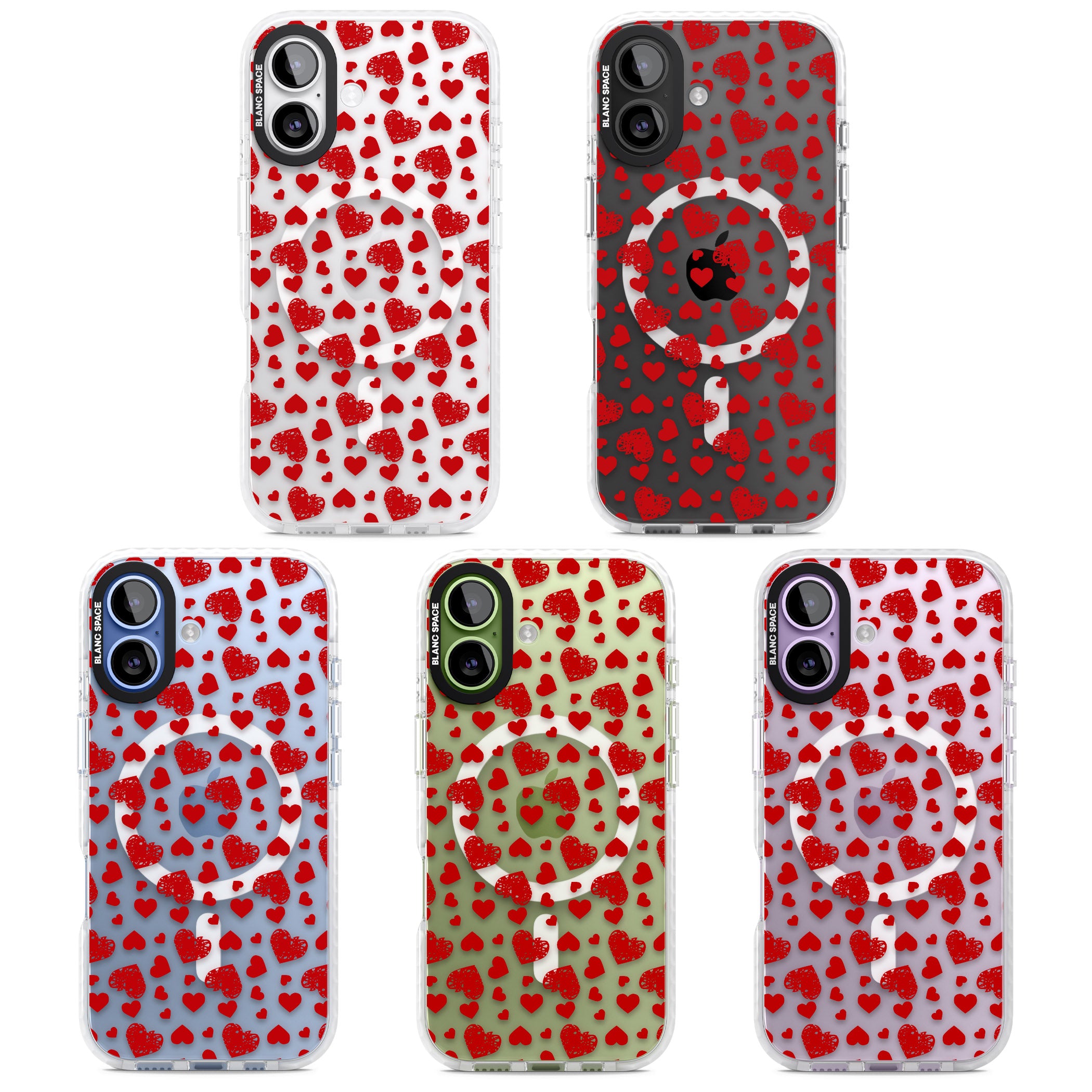 Red Heart Pattern Classic iPhone 17 Impact Pro Clear Phone Case APT Impact Protection