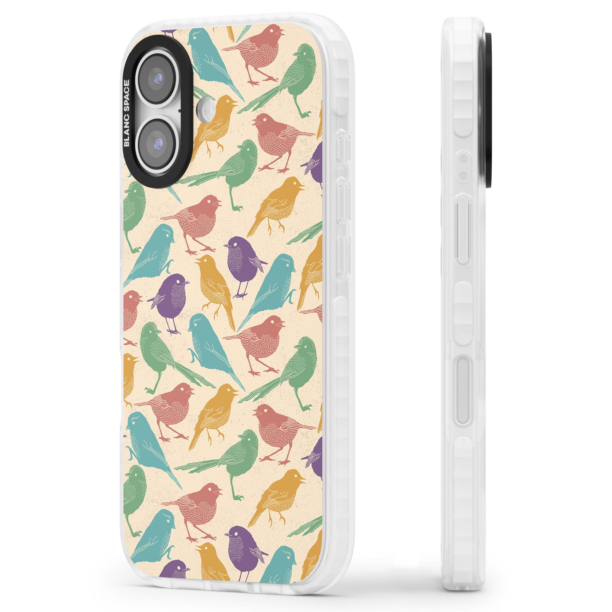 Colorful Feathered Friends iPhone 17 Impact Pro Clear Phone Case Side Profile