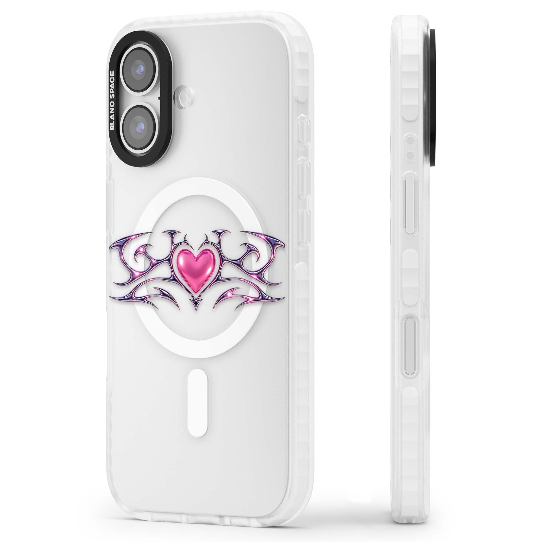 Pink Chrome Heart y2k iPhone case | Impact Magsafe case for iPhone 17