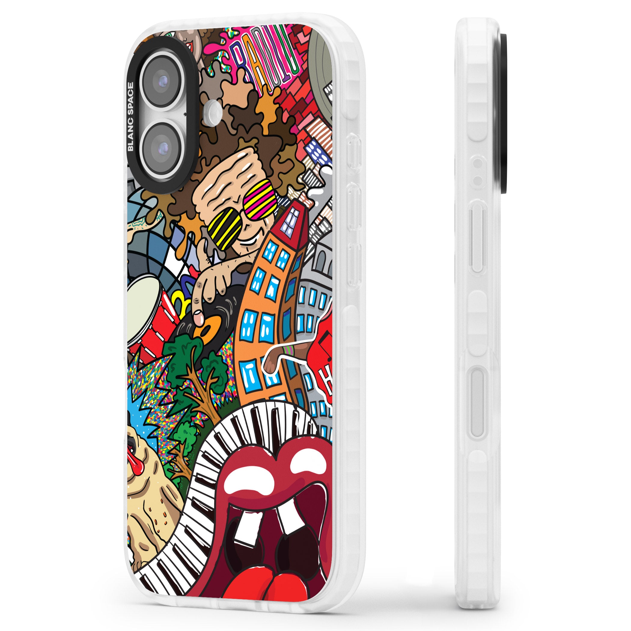 Funky Music City iPhone 17 Impact Pro Clear Phone Case Side Profile
