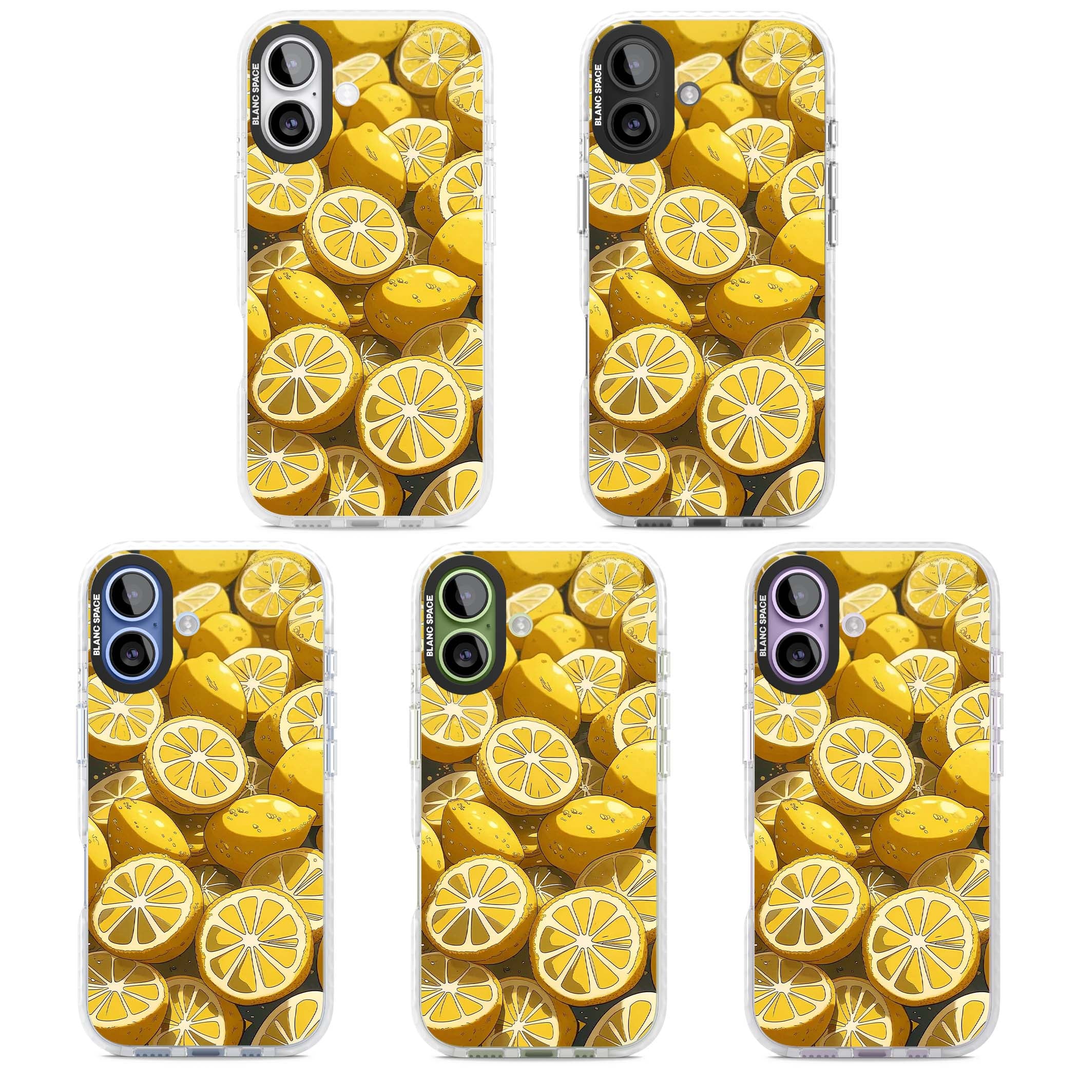 Zesty coastal iPhone case featuring illustrated Mediterranean lemons and citrus slices in golden yellow | Impact Magsafe case for iPhone 17