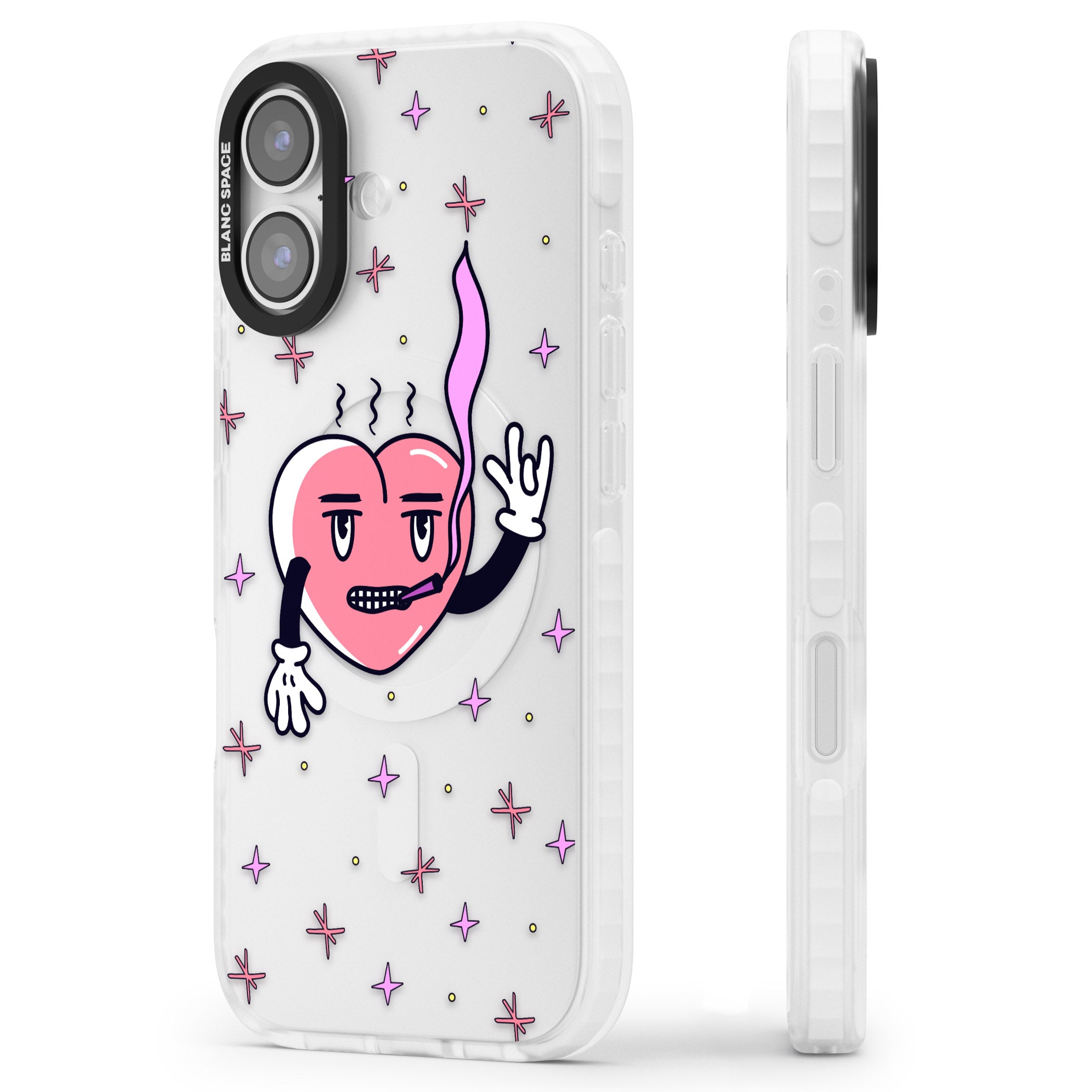 Quirky Heart iPhone 17 Impact Clear Phone Case Side Profile