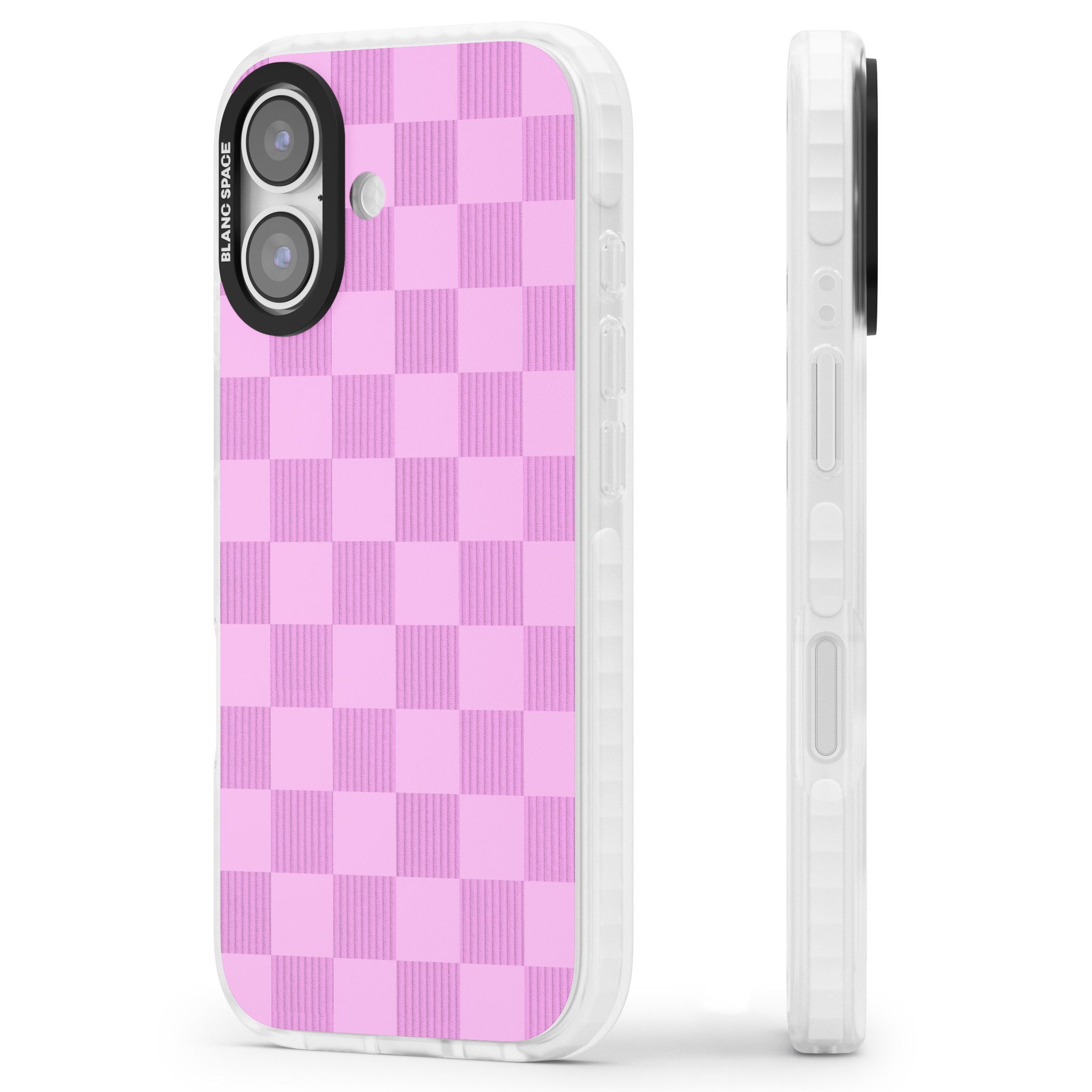 Bubblegum Checkered iPhone 17 Impact Clear Phone Case Side Profile