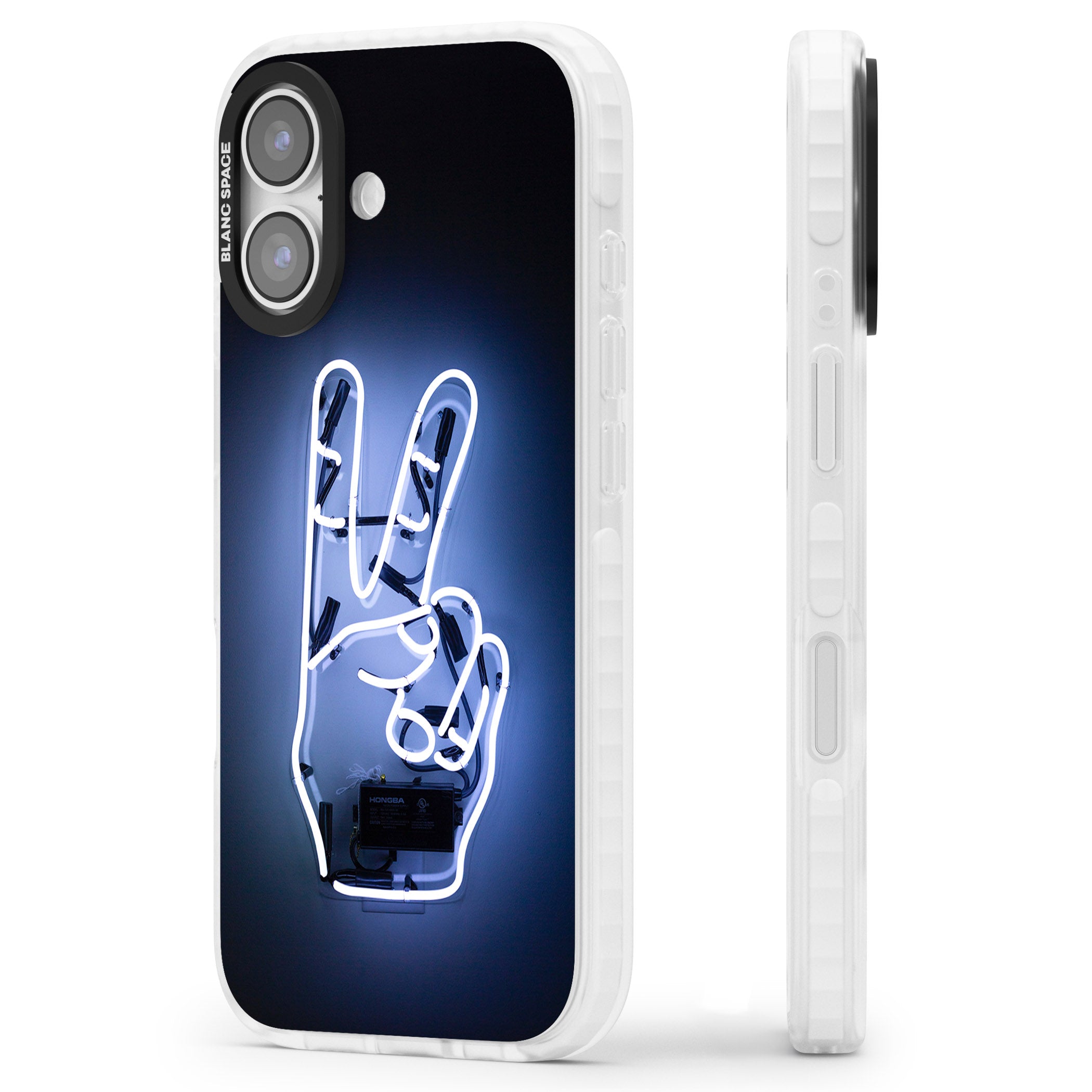 Neon Peace Sign iPhone 17 Impact Clear Phone Case Side Profile
