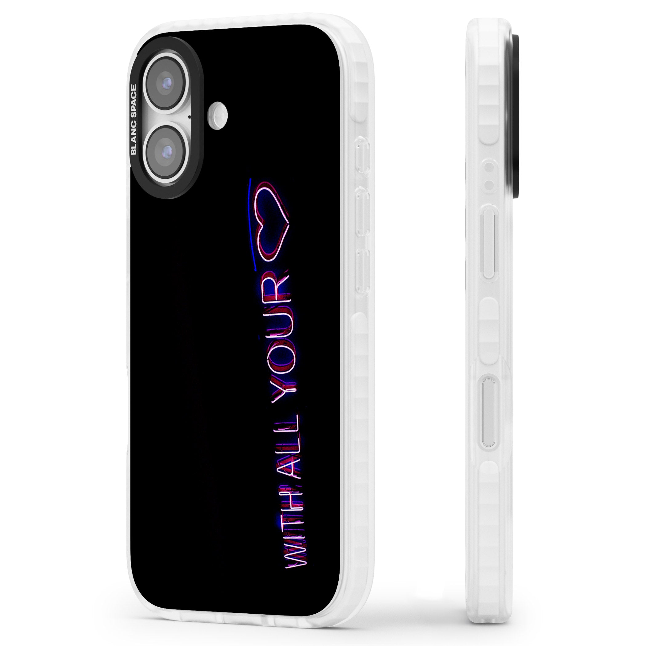 Neon Heart Script iPhone 17 Impact Clear Phone Case Side Profile