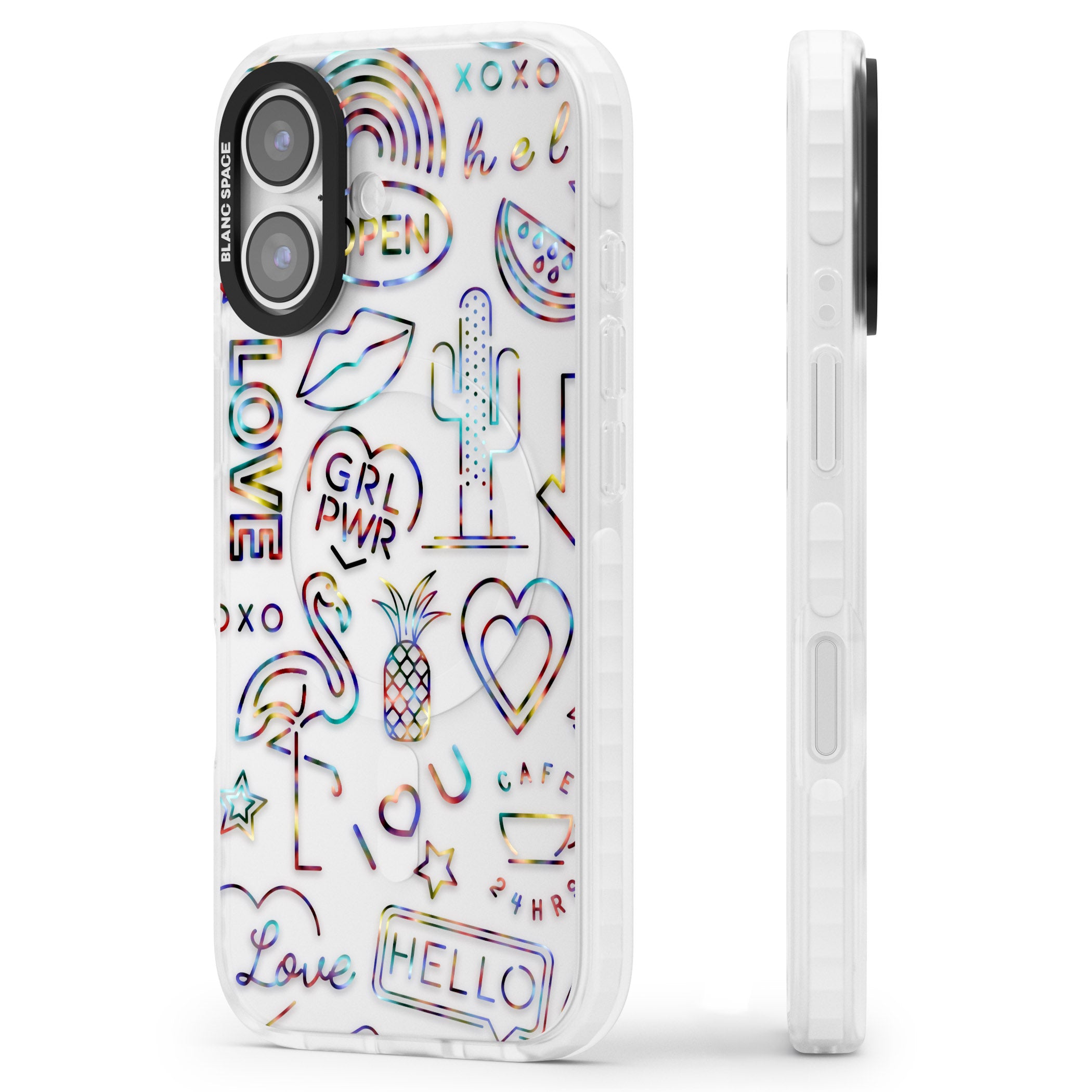 Funky Nebula Neon Sign iPhone 17 Impact Clear Phone Case Side Profile