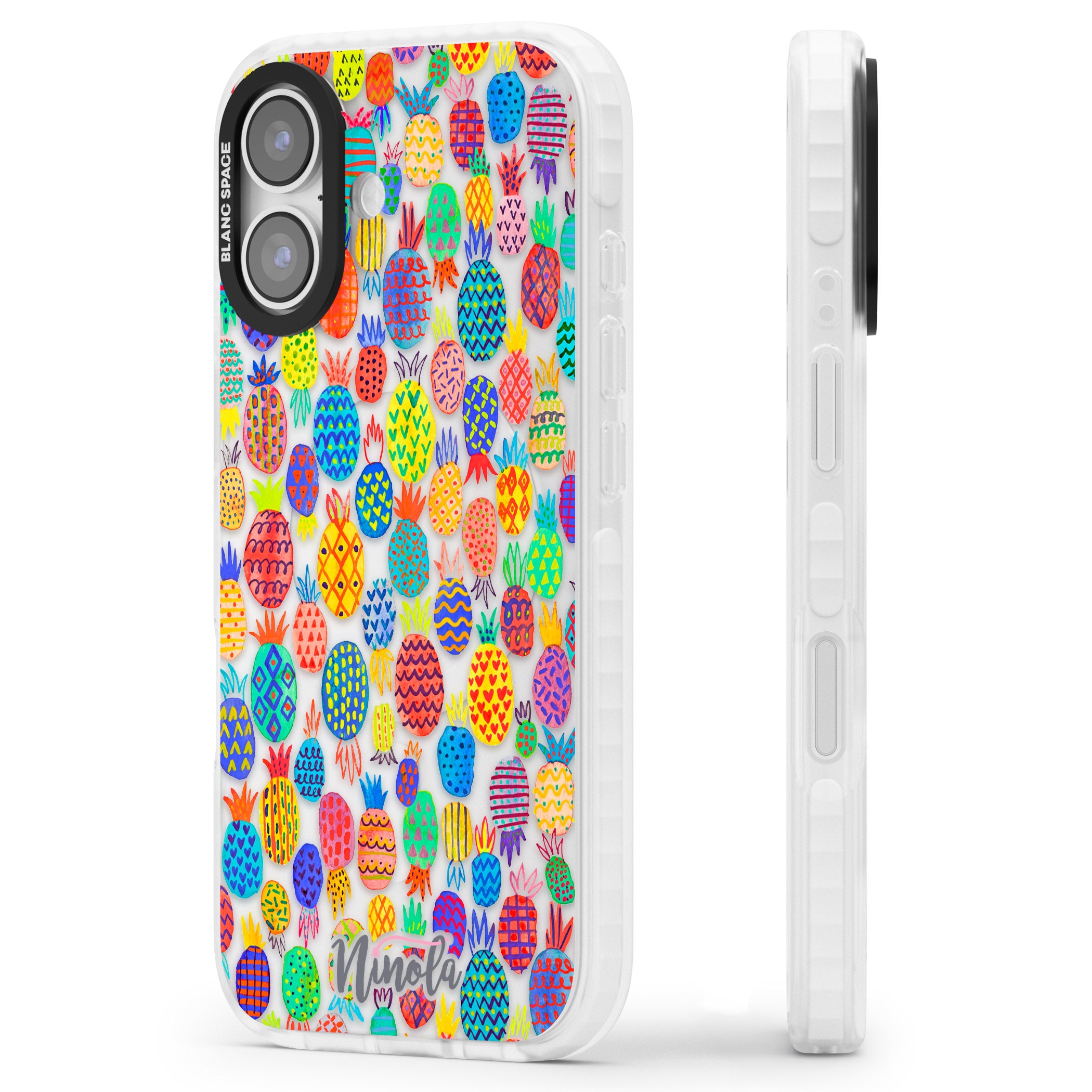 Vibrant Pineapple Pattern iPhone 17 Impact Clear Phone Case Side Profile