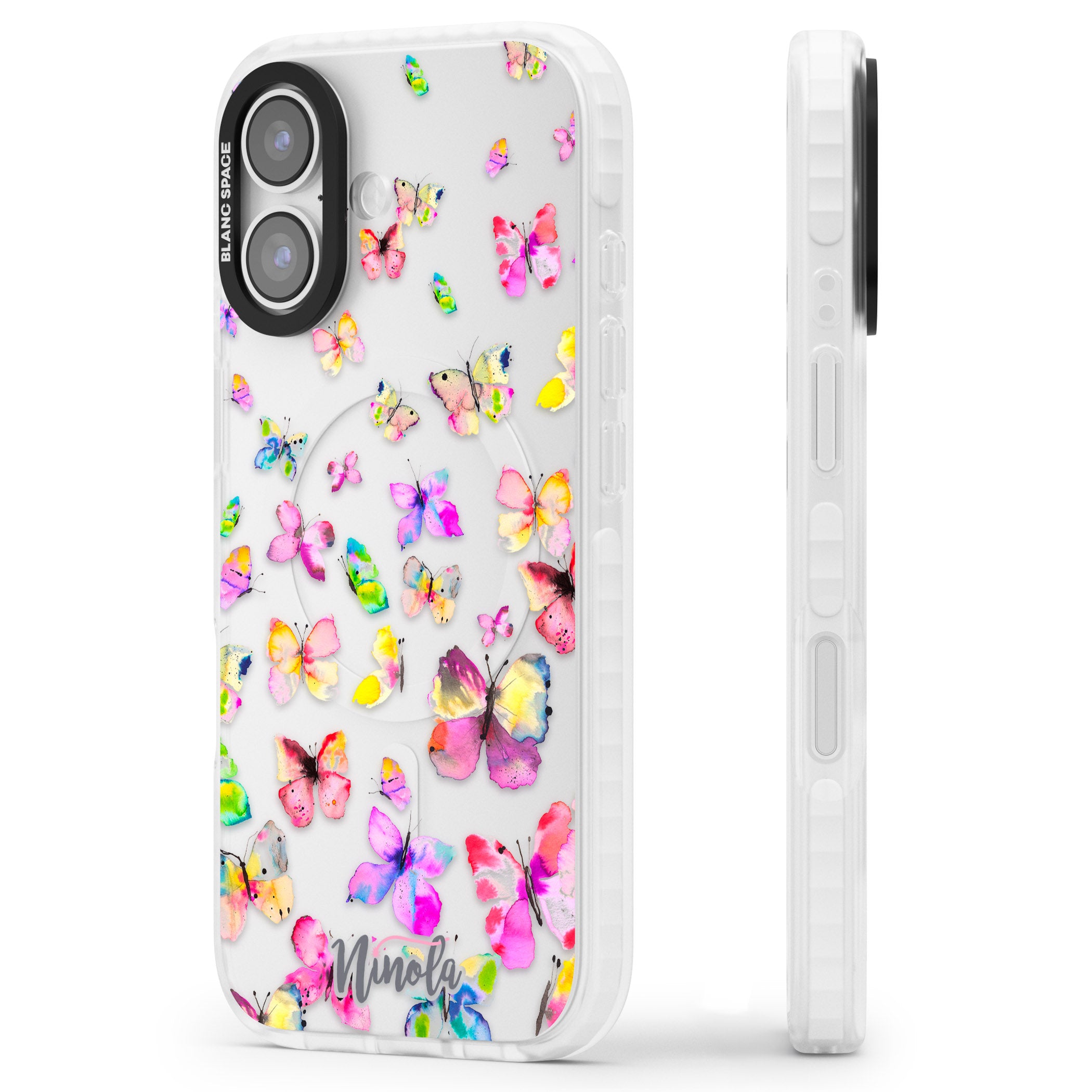 Watercolor Butterflies iPhone 17 Impact Clear Phone Case Side Profile