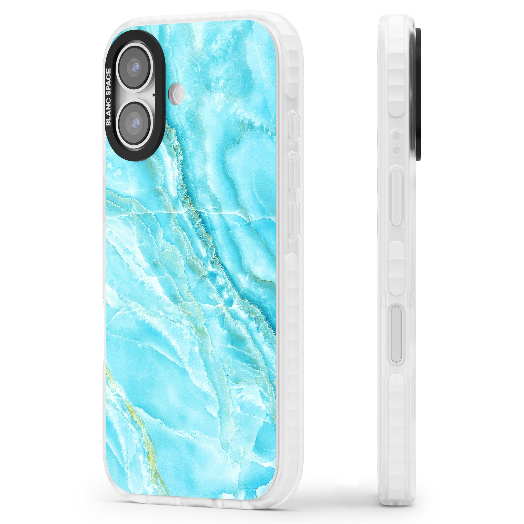 Blue Onyx Marble iPhone 17 Impact Clear Phone Case Side Profile