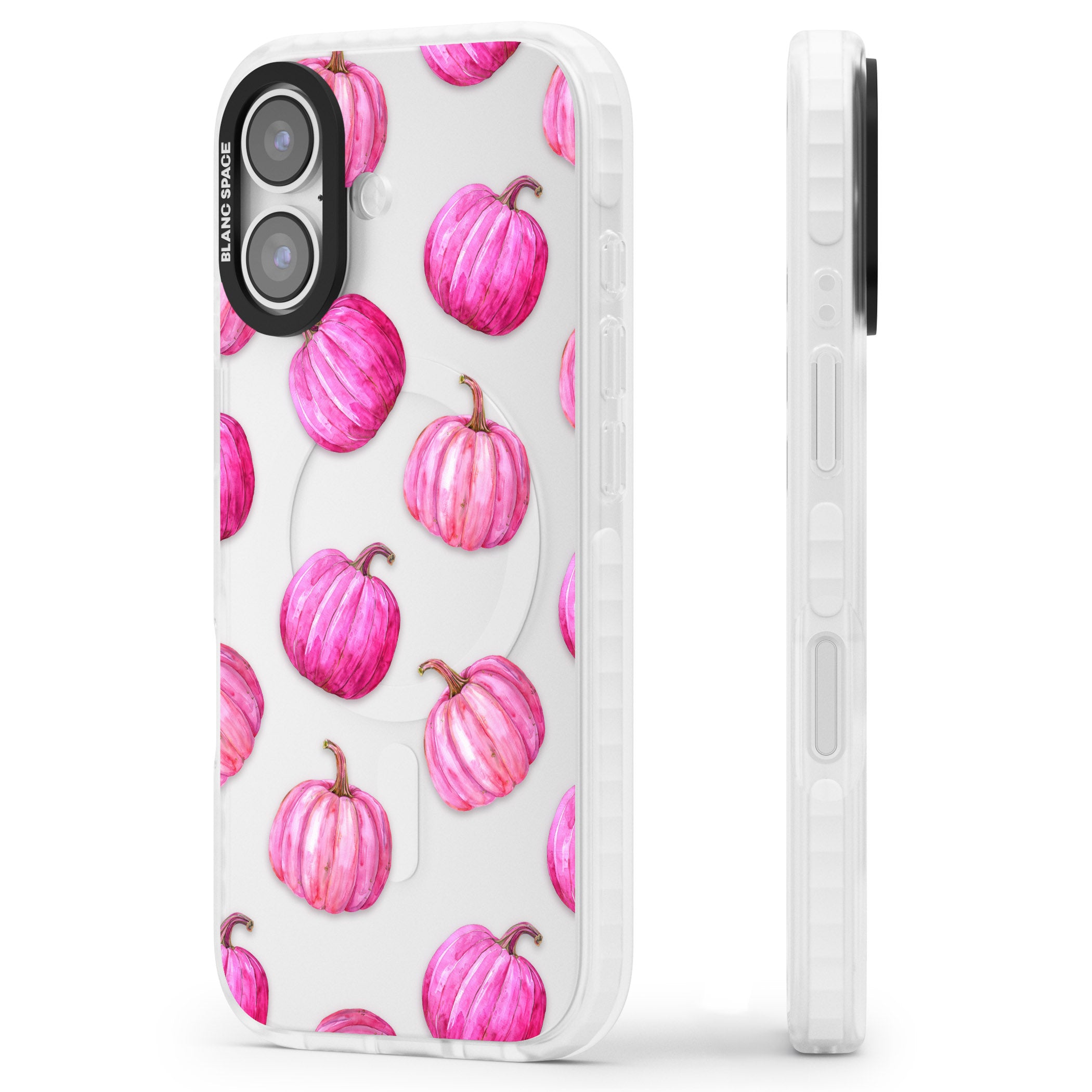 Pink Pumpkins iPhone 17 Impact Clear Phone Case Side Profile