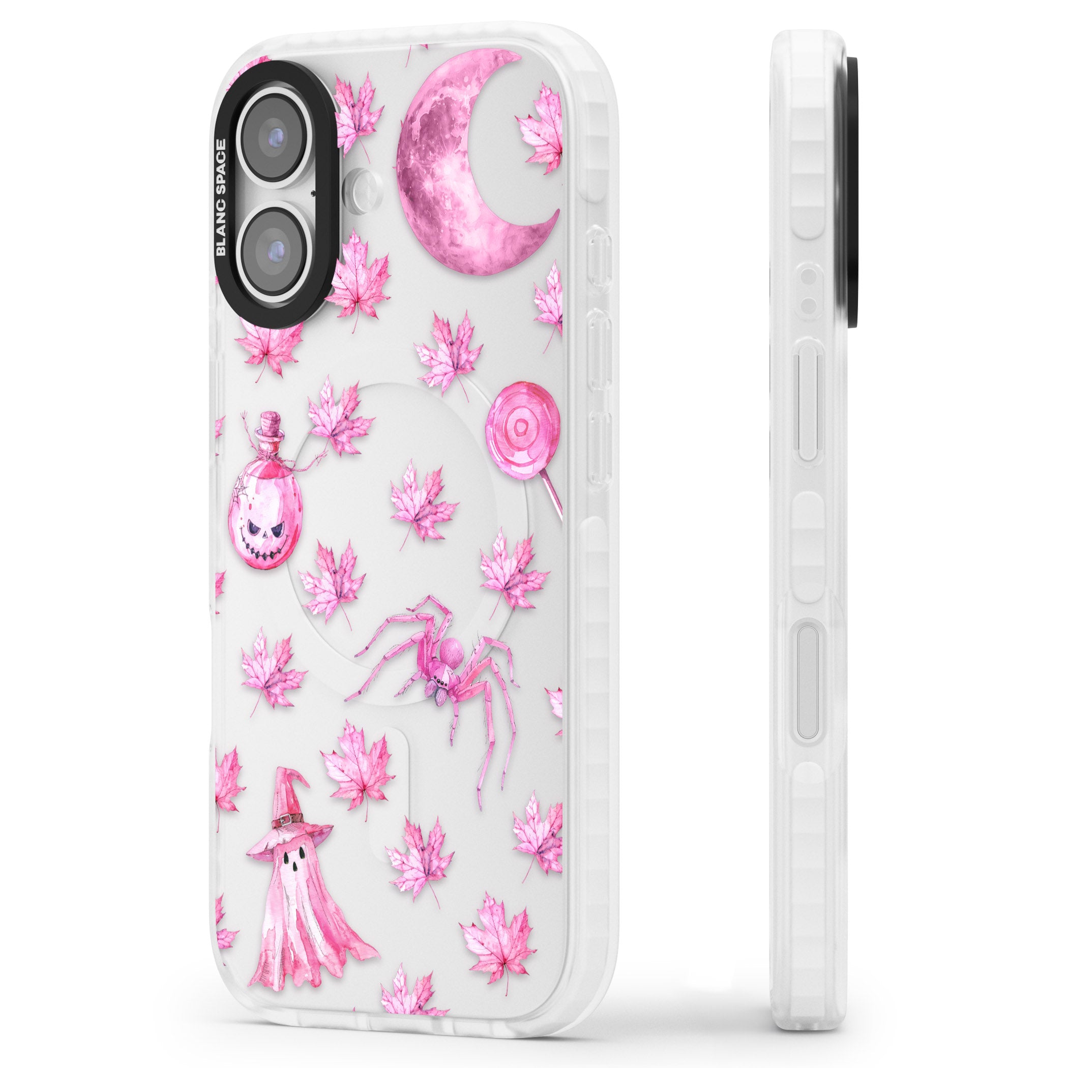 Pink Moon Maple iPhone 17 Impact Clear Phone Case Side Profile