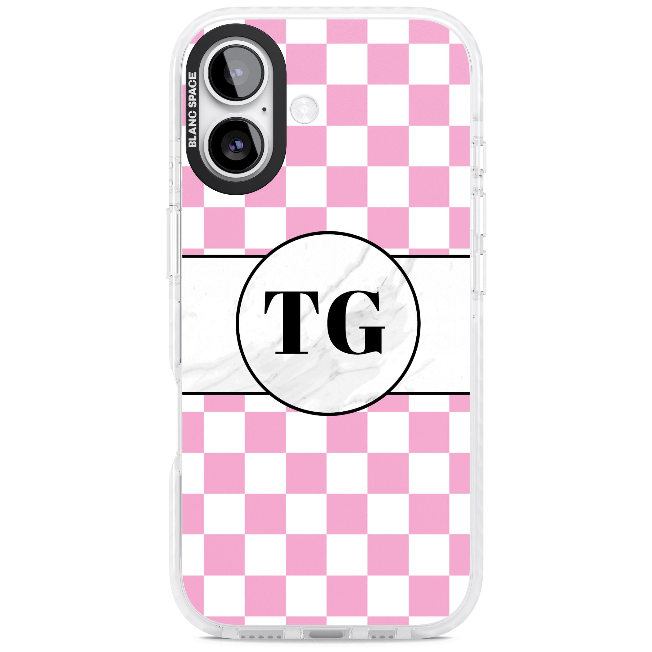 Personalised Monogrammed Pink Check iPhone 17 Impact Clear Phone Case