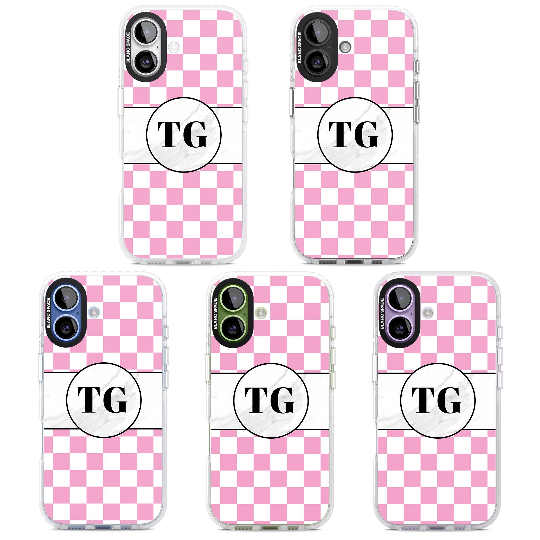 Personalised Monogrammed Pink Check iPhone 17 Impact Clear Phone Case APT Impact Protection