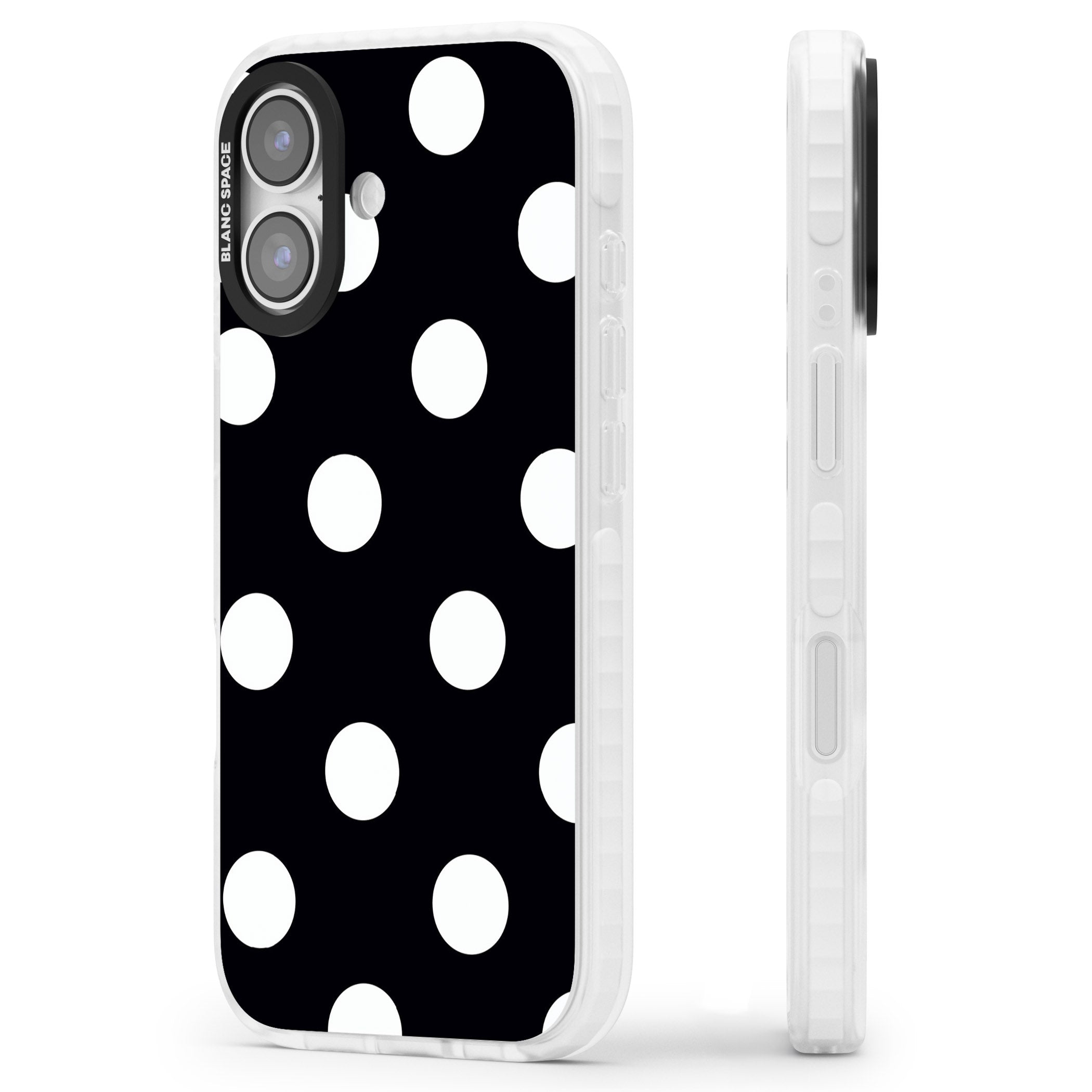 Chic Black Polka Dot iPhone 17 Impact Clear Phone Case Side Profile