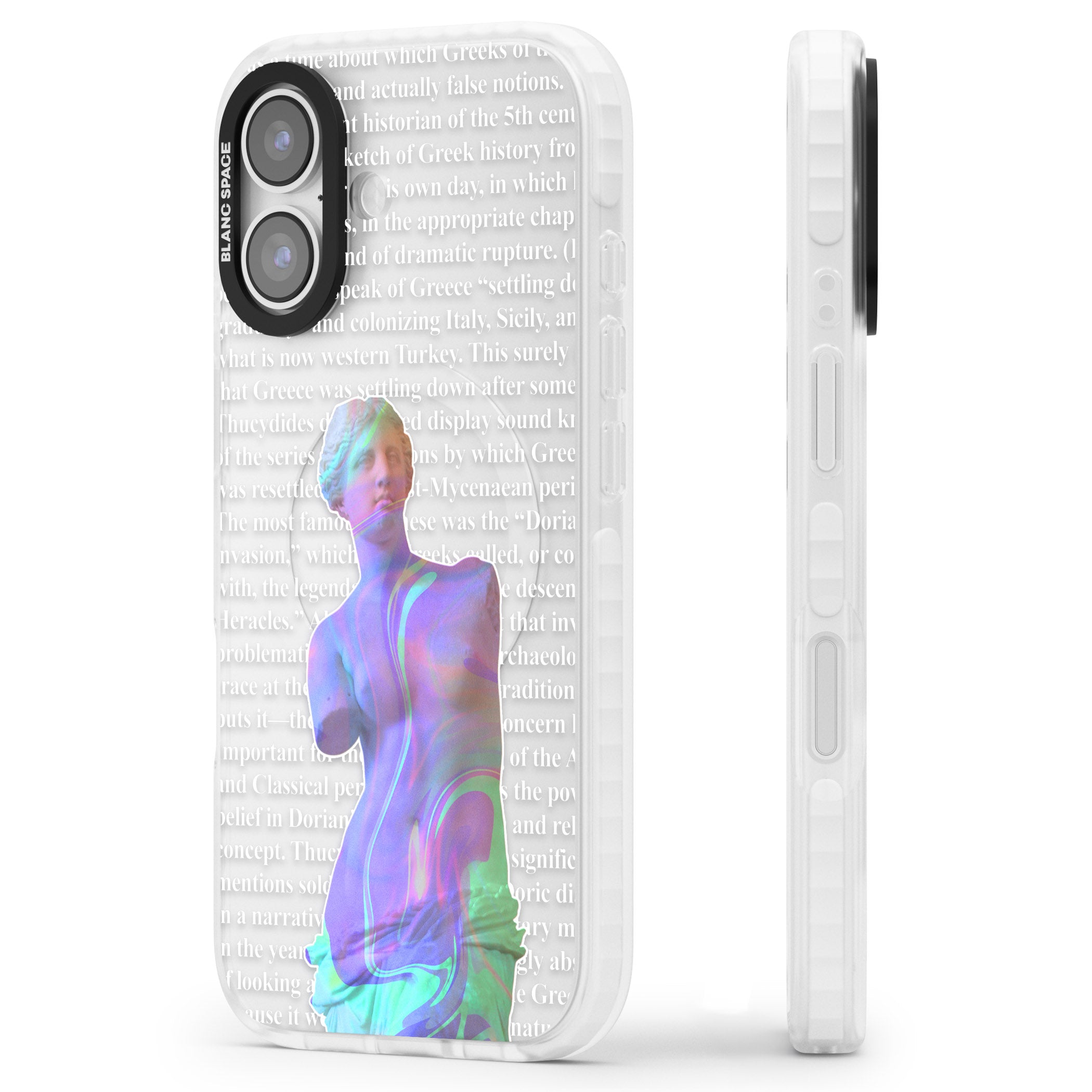 Iridescent De Milo iPhone 17 Impact Clear Phone Case Side Profile