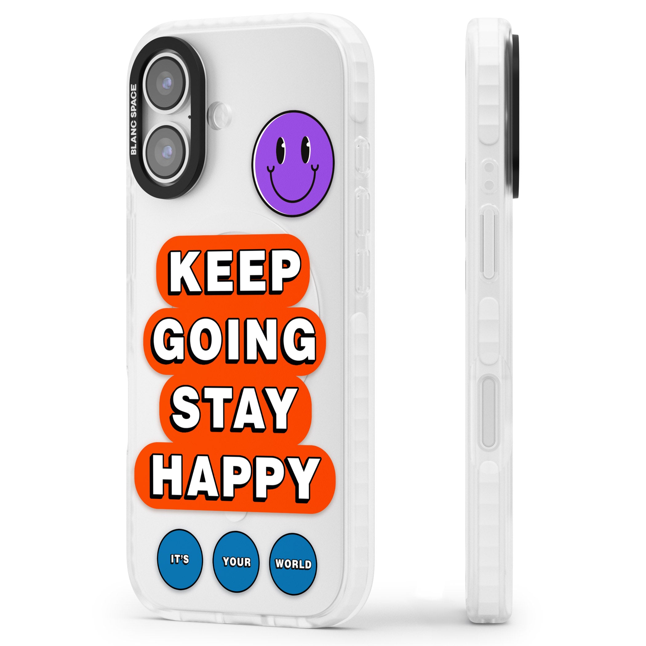 Keep Going Stay Happy iPhone 17 Impact Clear Phone Case Side Profile