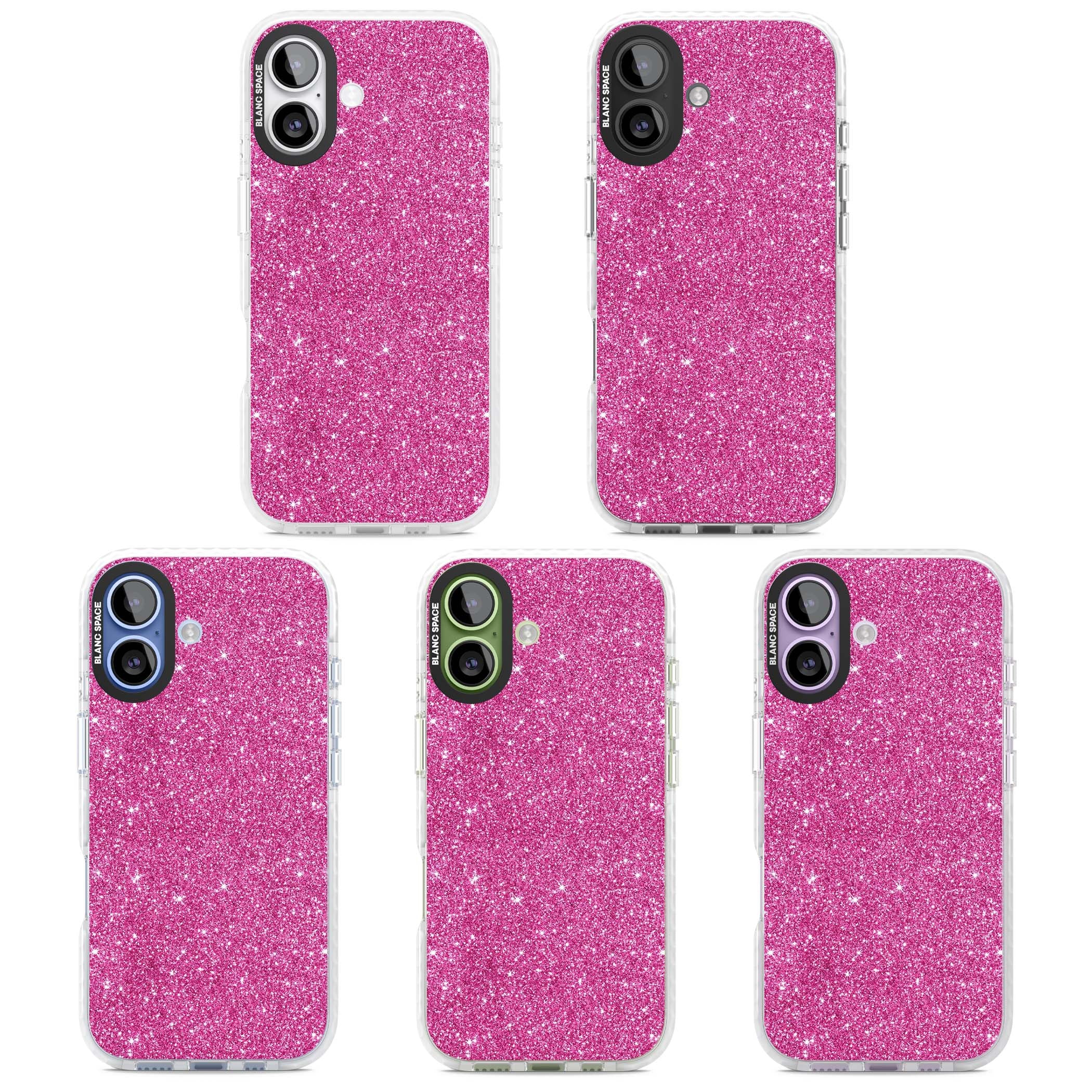 Pink Glitter Y2K iPhone case featuring hot pink glitter wallpaper with sparkle shimmer effect | Black Impact case for iPhone 17