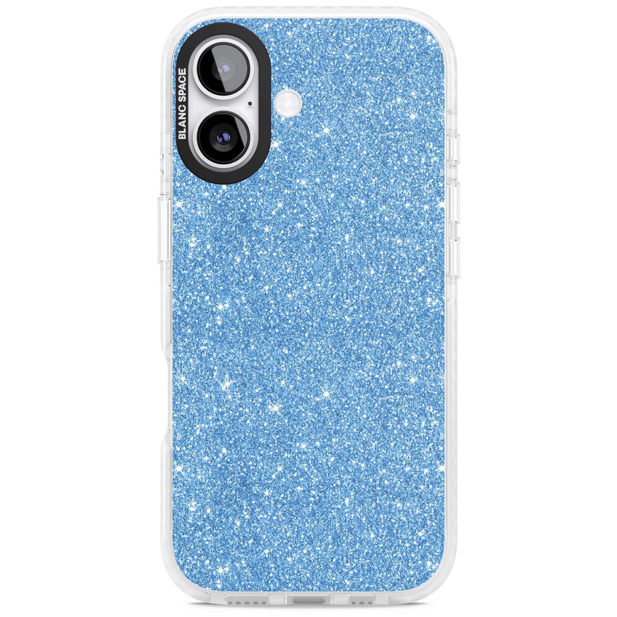 Blue Glitter blue glitter iPhone case featuring dense sparkling cerulean glitter with a glamorous shimmering finish | Black Impact case for iPhone 17