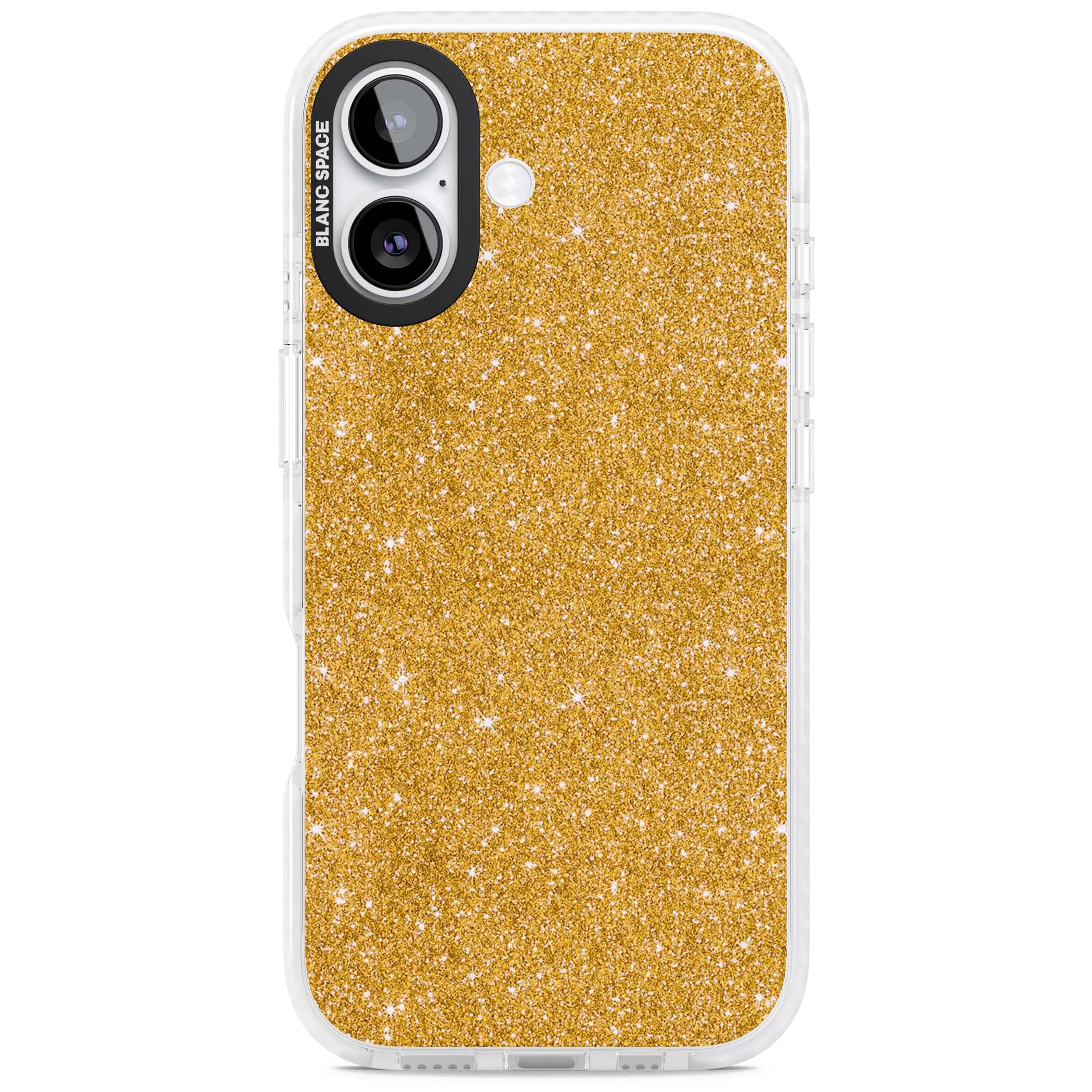Gold Glitter gold glitter iPhone case featuring a shimmering sparkle wallpaper design in luxury gold | Black Impact case for iPhone 17