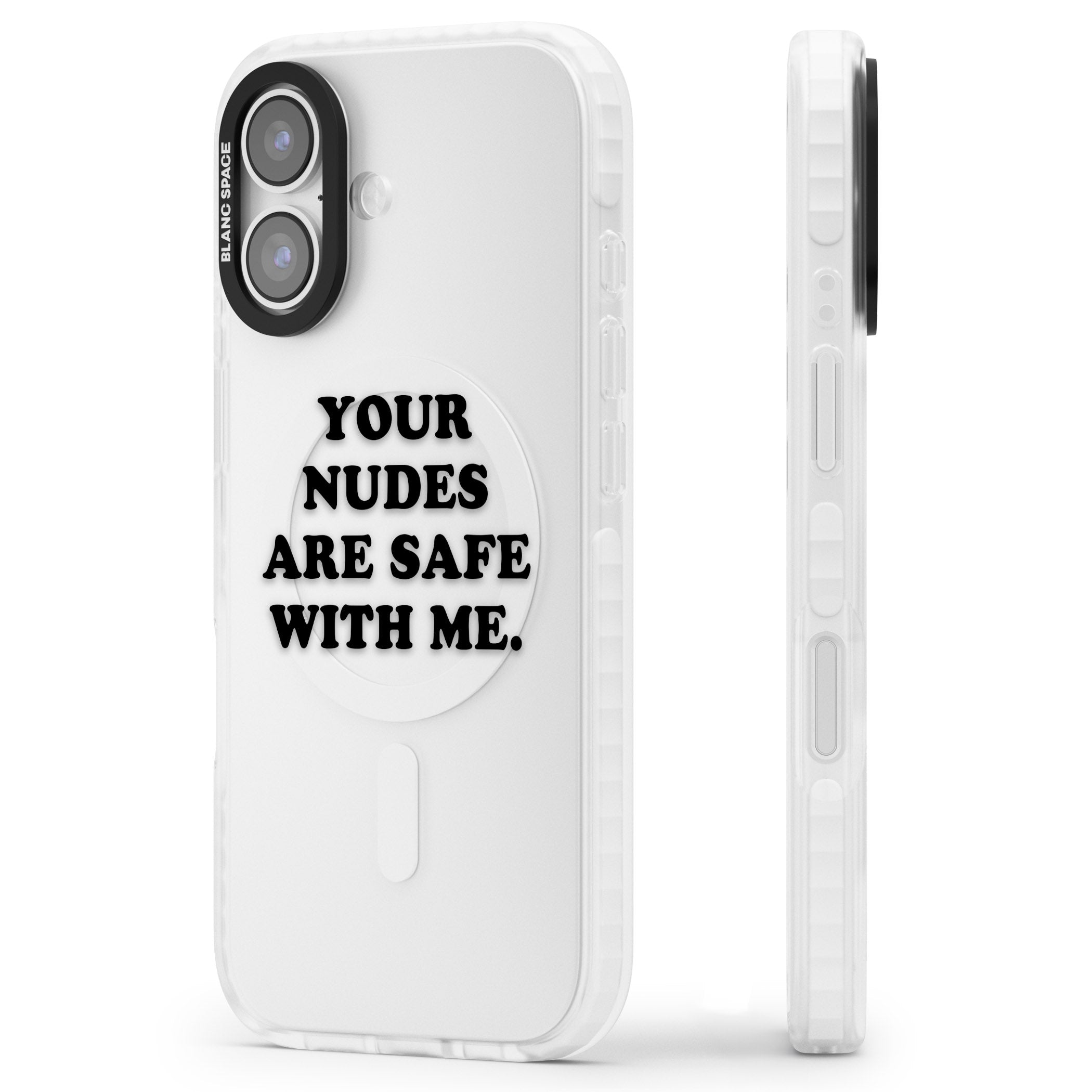 Your Nudes Are Safe Black iPhone 17 Impact Clear Phone Case Side Profile