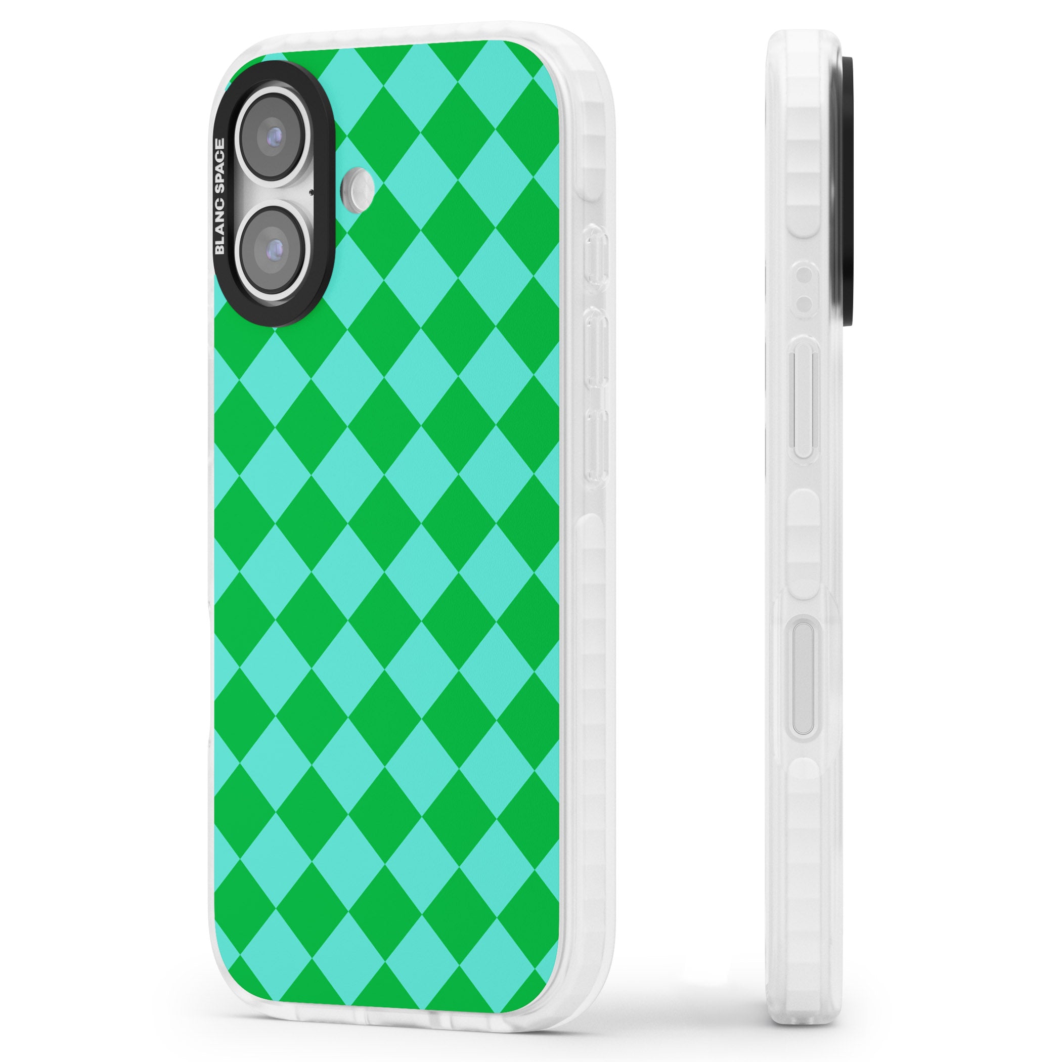 Retro Green Diamond Plaid iPhone 17 Impact Clear Phone Case Side Profile