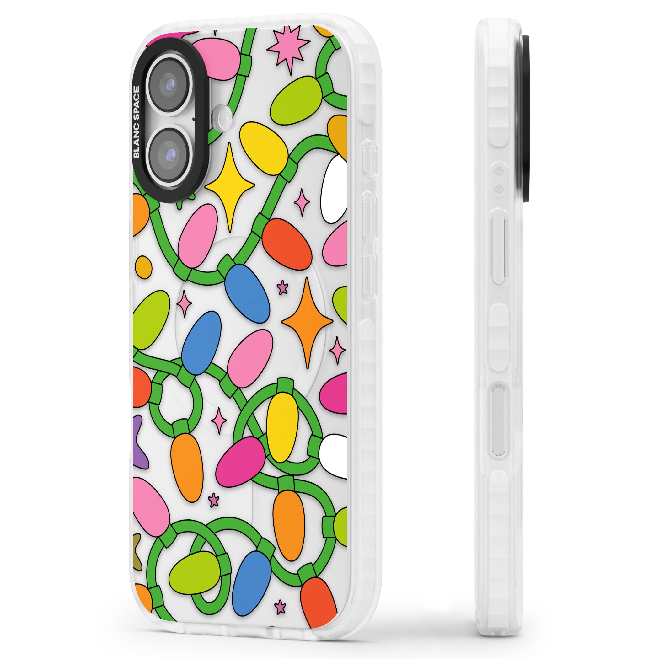 Festive Lights Pattern iPhone 17 Impact Clear Phone Case Side Profile