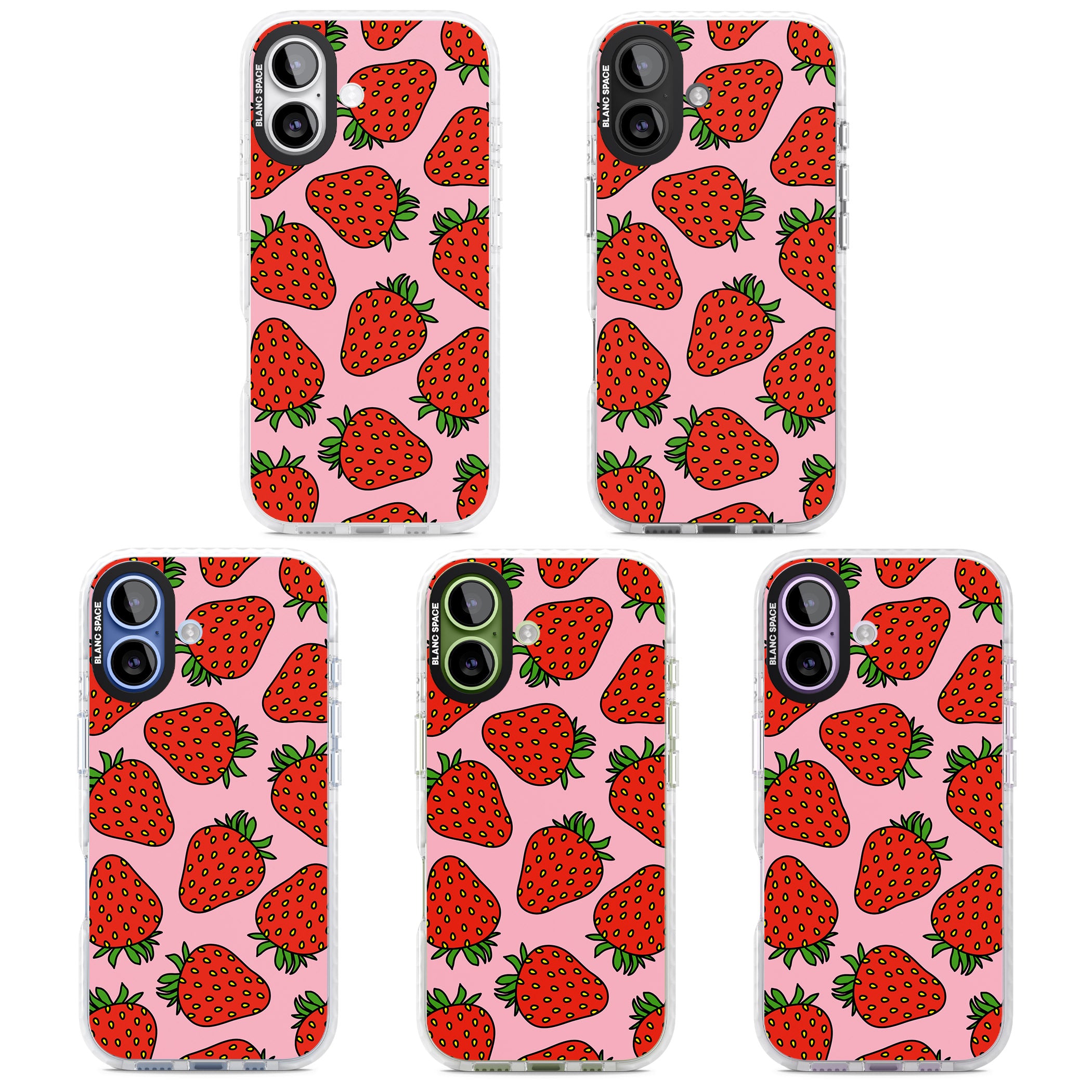 Strawberry Pattern (Pink) iPhone 17 Impact Clear Phone Case APT Impact Protection