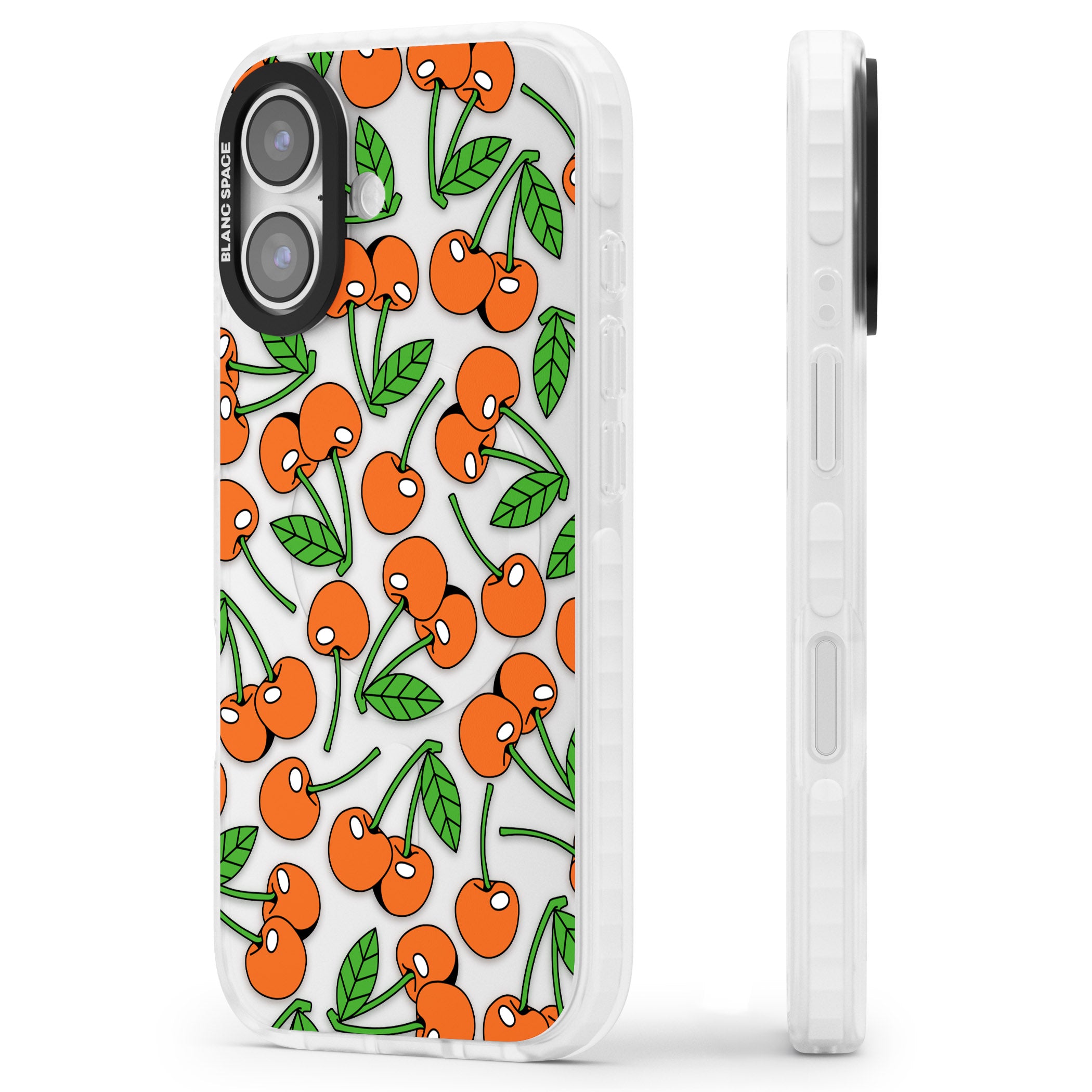 Orchard Fresh Cherries iPhone 17 Impact Clear Phone Case Side Profile